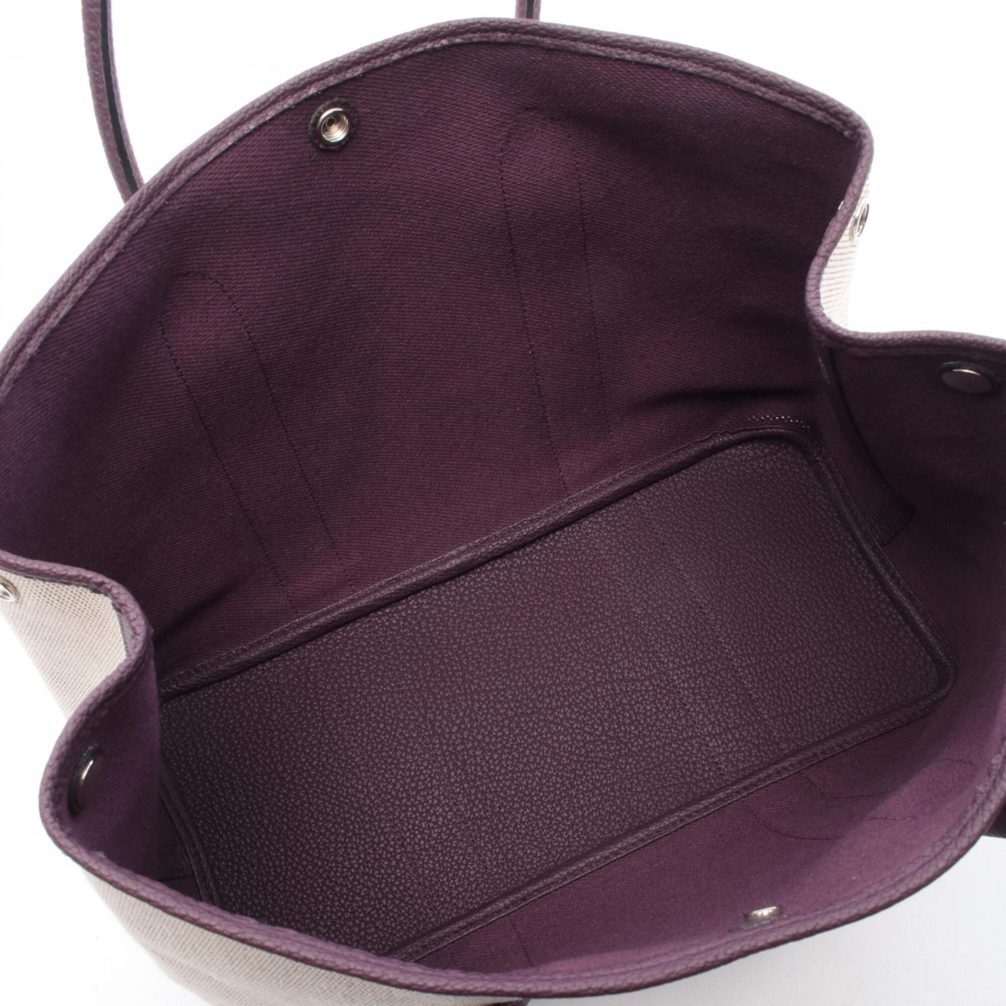 Hermes Beige Purple Canvas Leather Handbag Tote Bag (Pre-Owned)