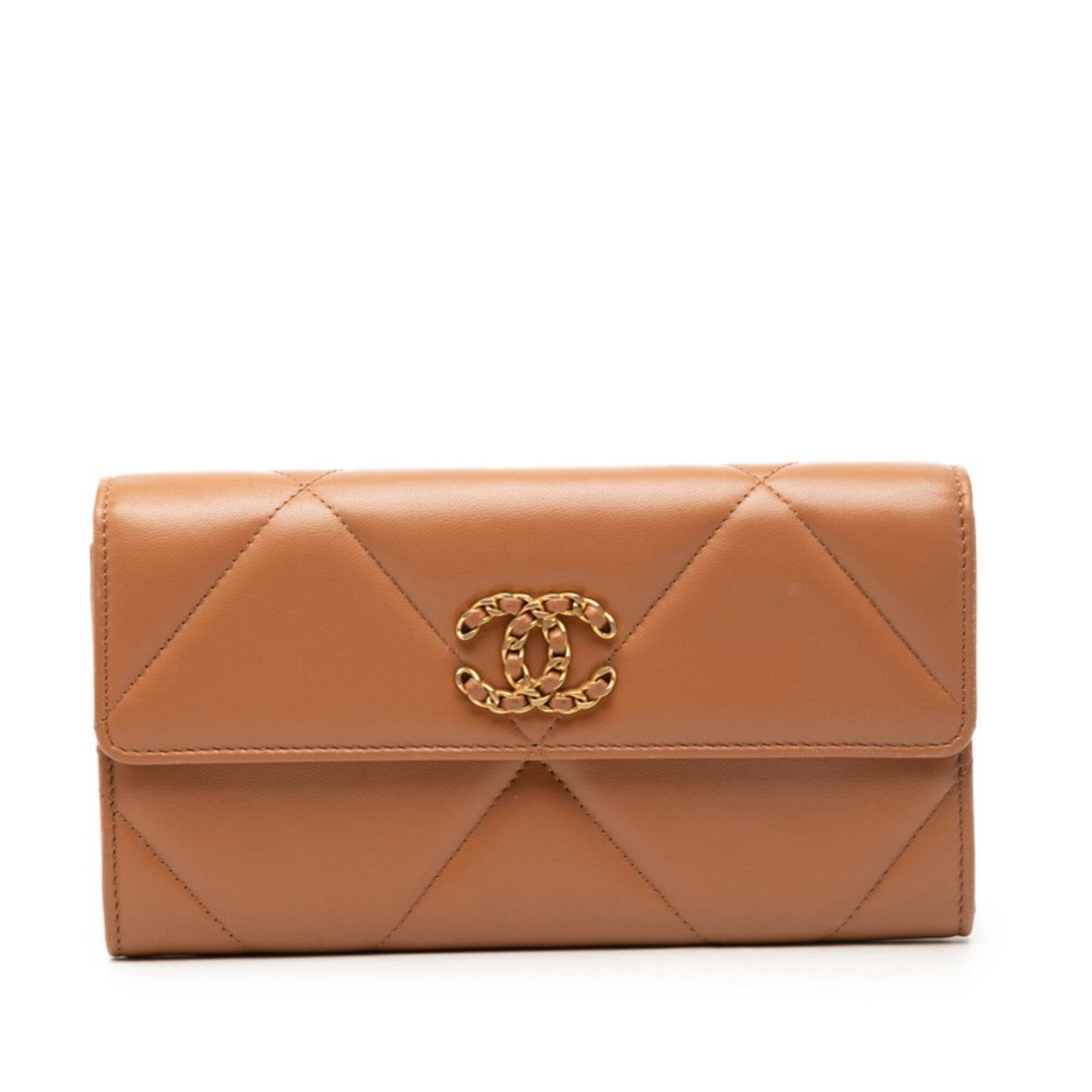 Chanel Brown Leather Long Wallet (Bi-Fold) (Pre-Owned)