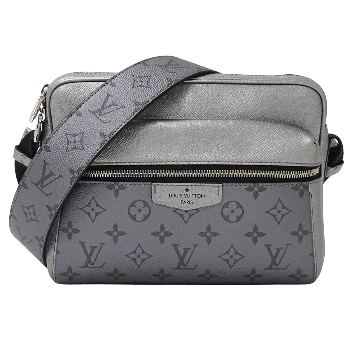 Louis Vuitton Gunmetal Silver Gray Taigarama Handbag Shoulder Bag (Pre-Owned)