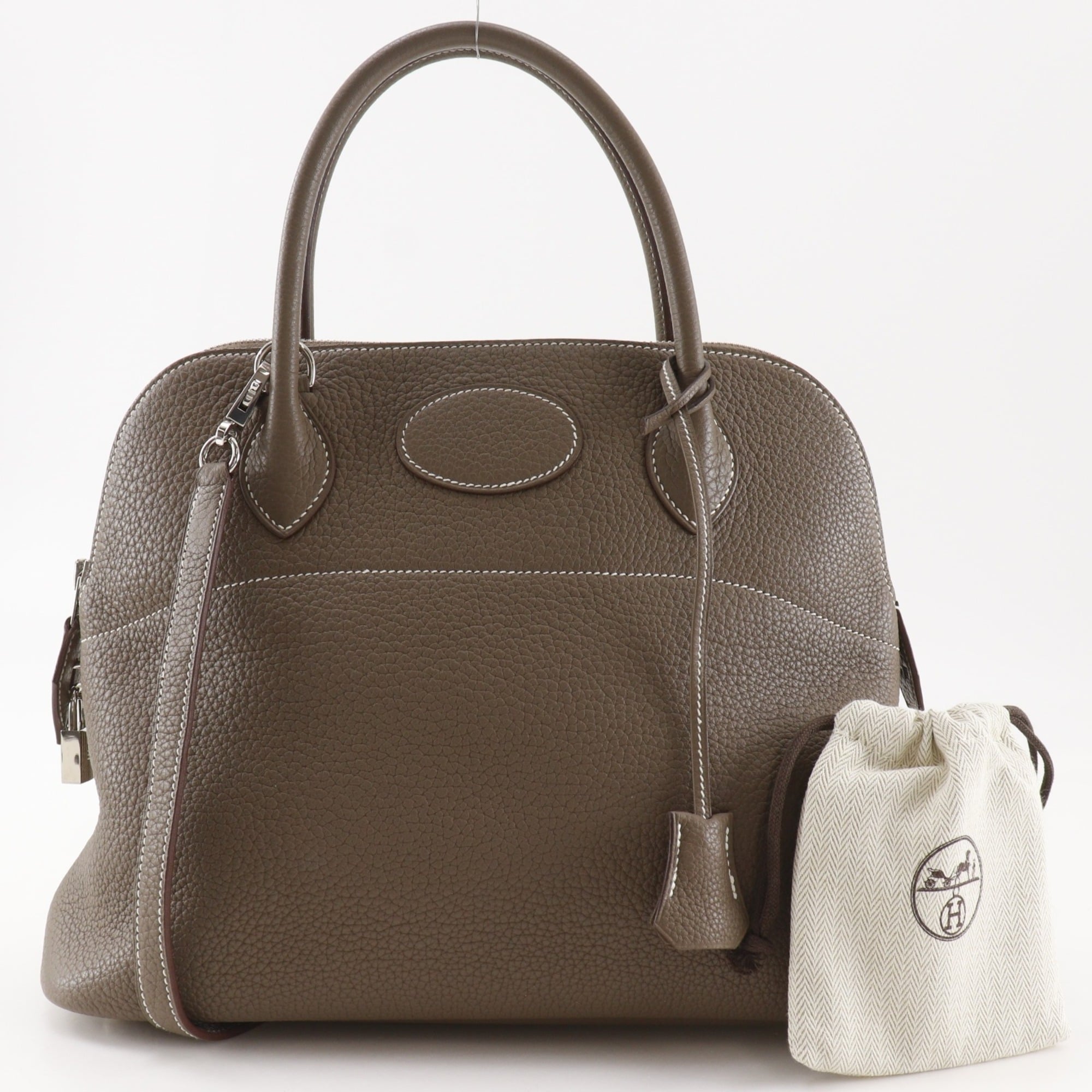 Hermes Bolide Etoupe Gray Taurillon Clemence Leather Handbag (Pre-Owned)