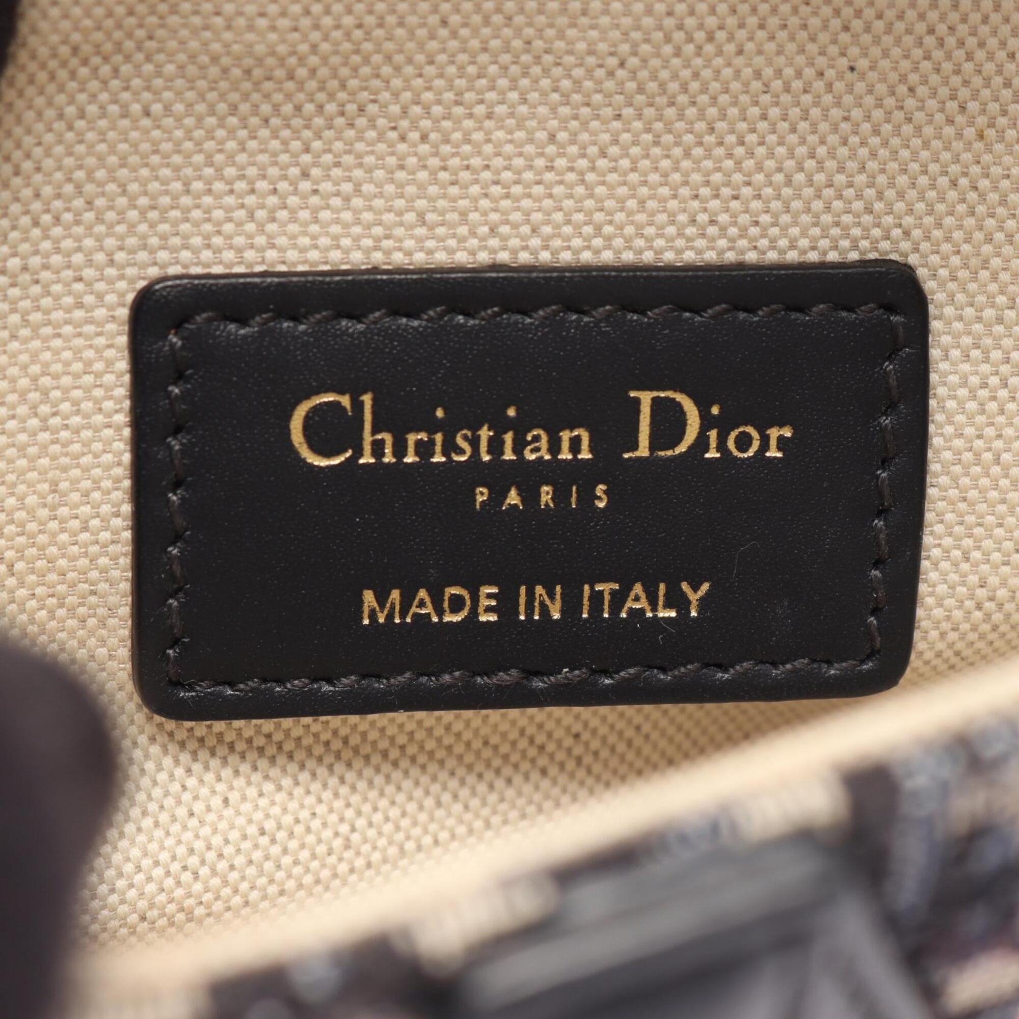 Christian Dior Beige Navy Canvas Leather Handbag Saddle Bag (Pre-Owned)