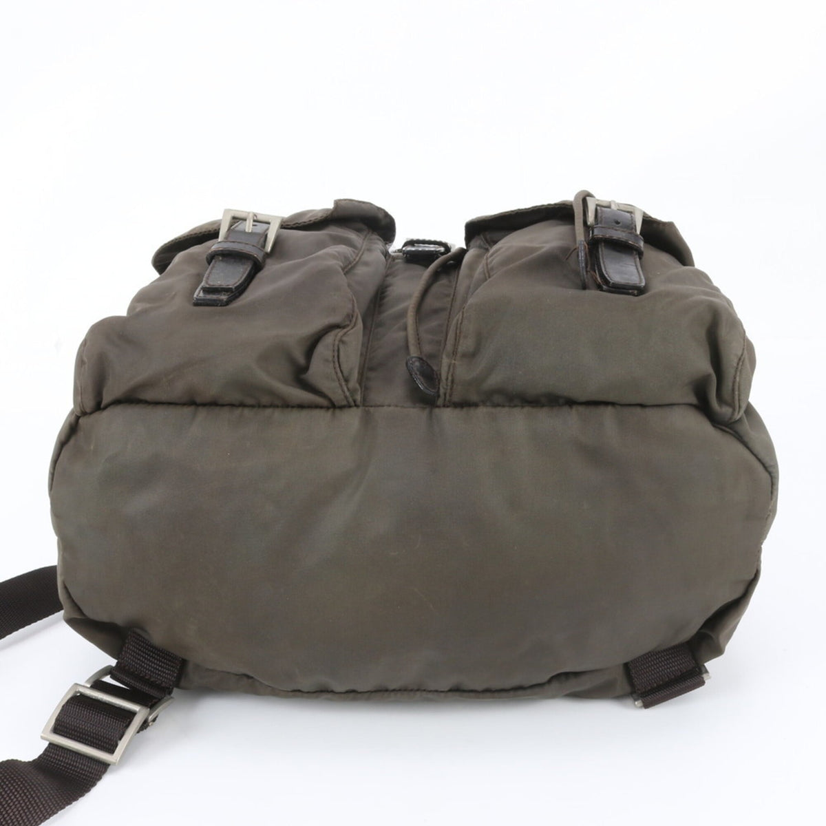 Prada Green Khaki Leather Nylon Backpack (Pre-Owned)