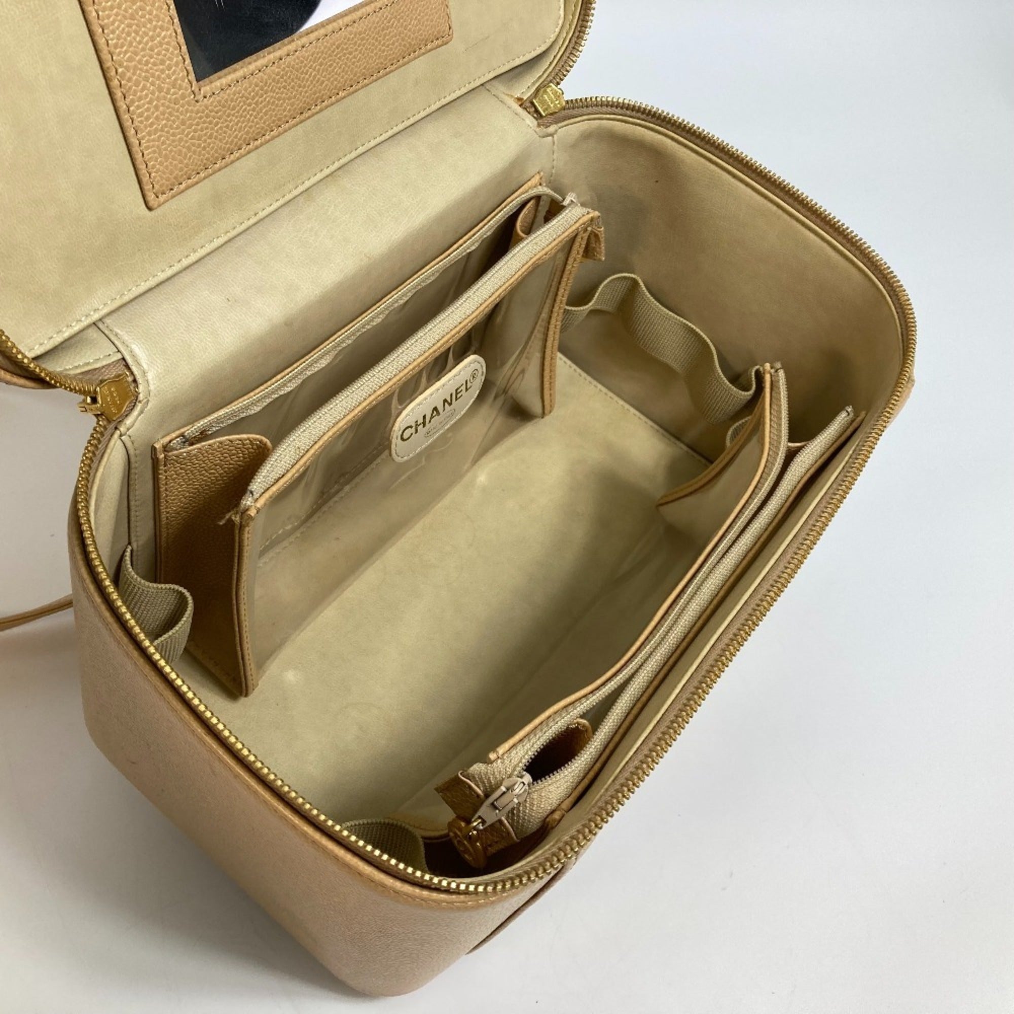 Chanel Beige Grained Calfskin Handbag Shoulder Bag Vanity Bag (Pre-Owned)