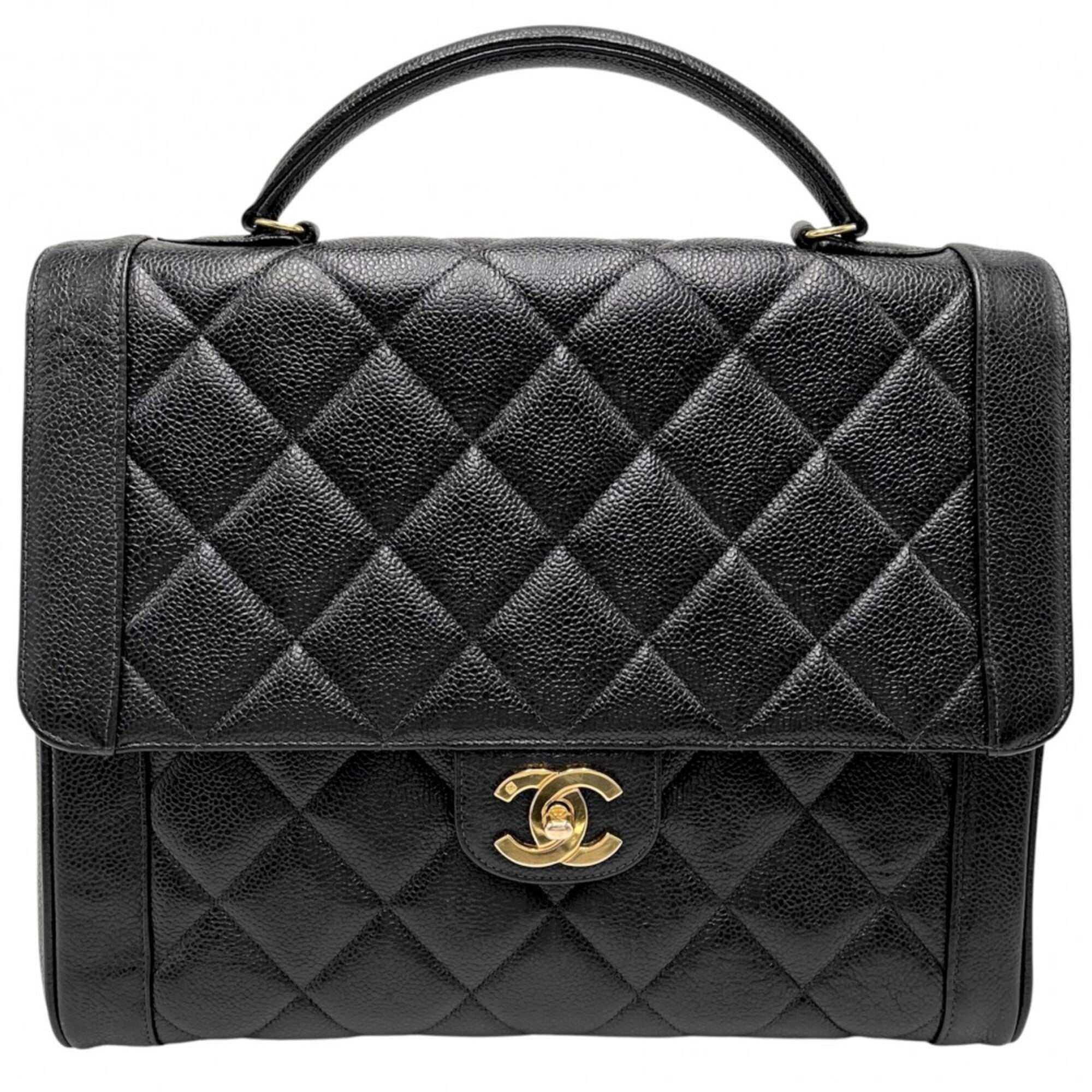 Chanel Black Grained Calfskin Handbag (Pre-Owned)