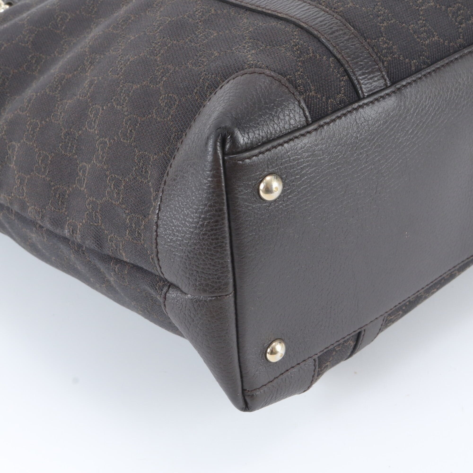 Gucci Dark Brown Leather Canvas Handbag Shoulder Bag Tote Bag (Pre-Owned)