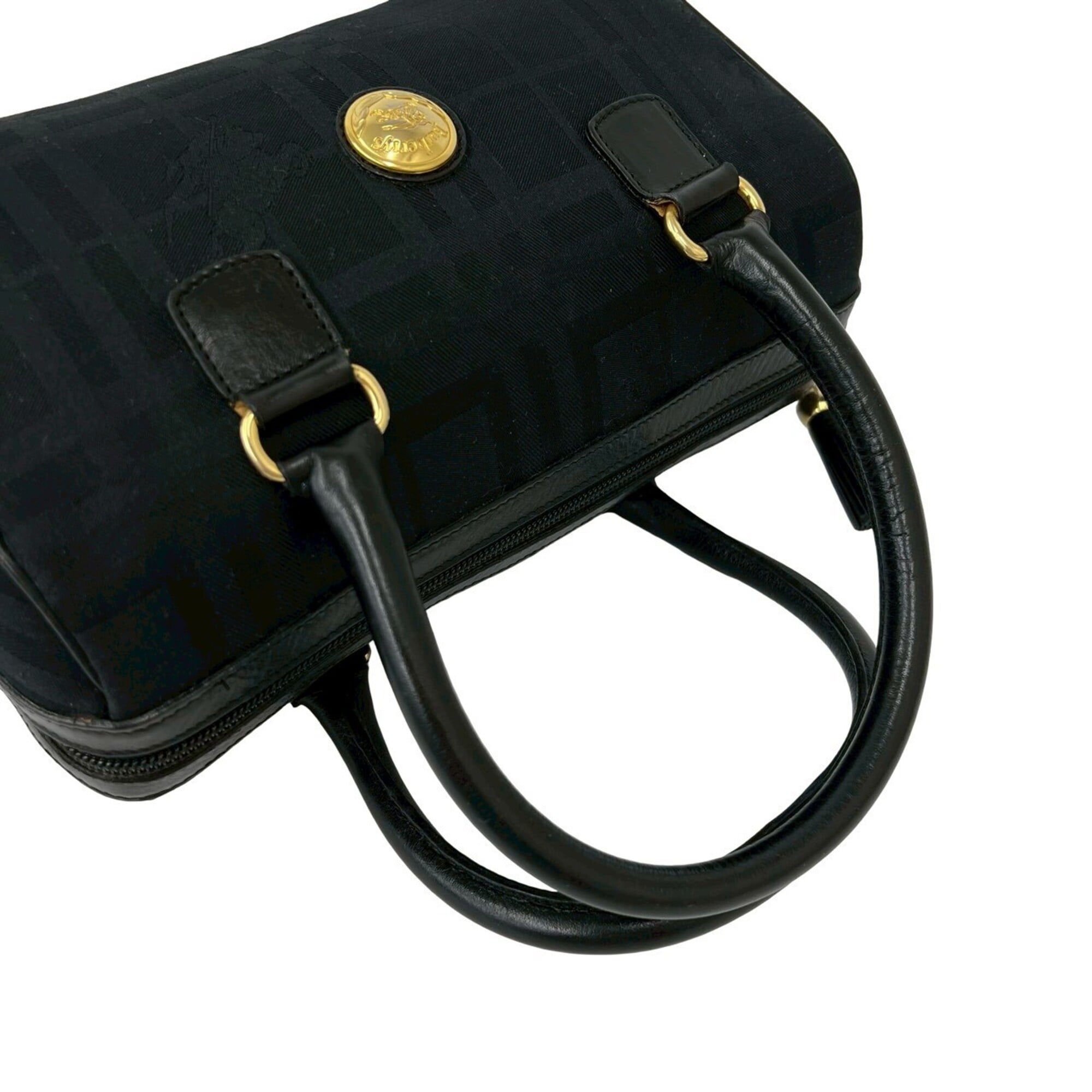 Burberry Black Leather Canvas Handbag Shoulder Bag (Pre-Owned)