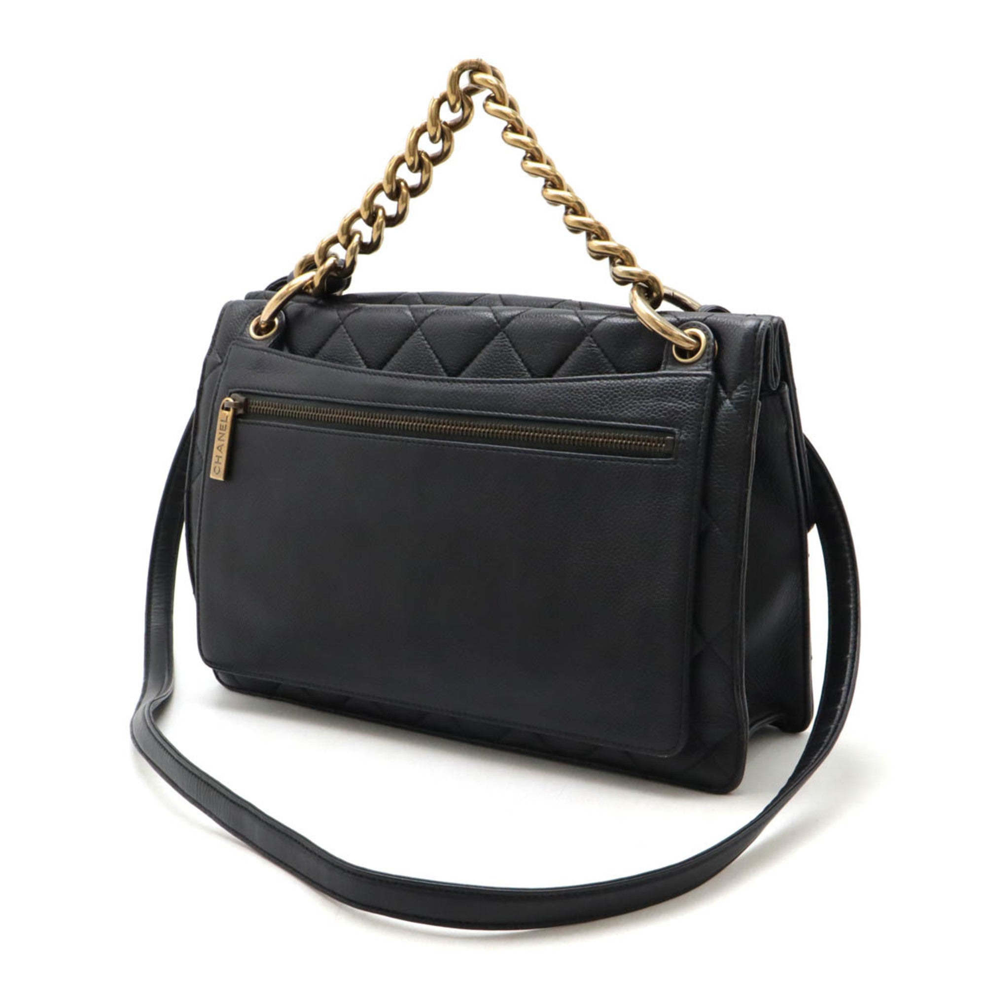 Chanel Matelasse Black Caviar Leather Handbag Shoulder Bag (Pre-Owned)