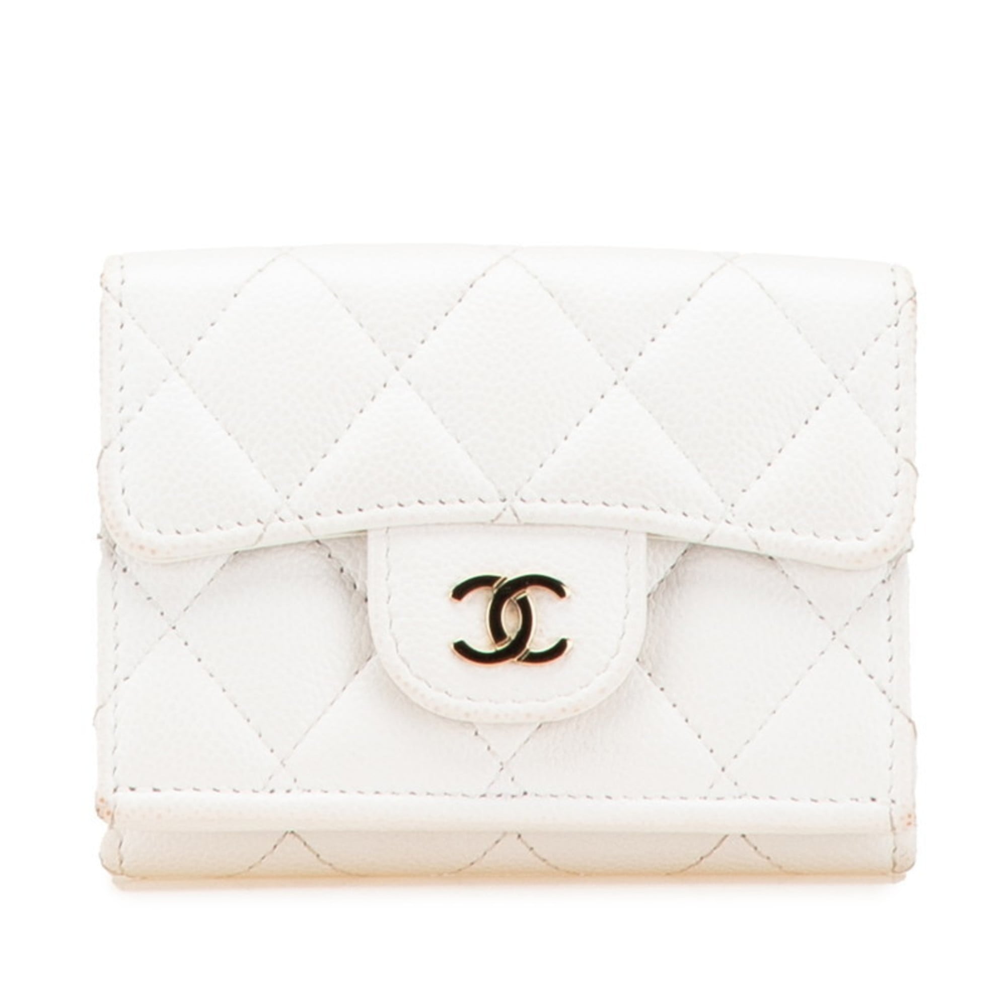 Chanel Matelasse White Grained Calfskin Wallet (Tri-Fold) (Pre-Owned)