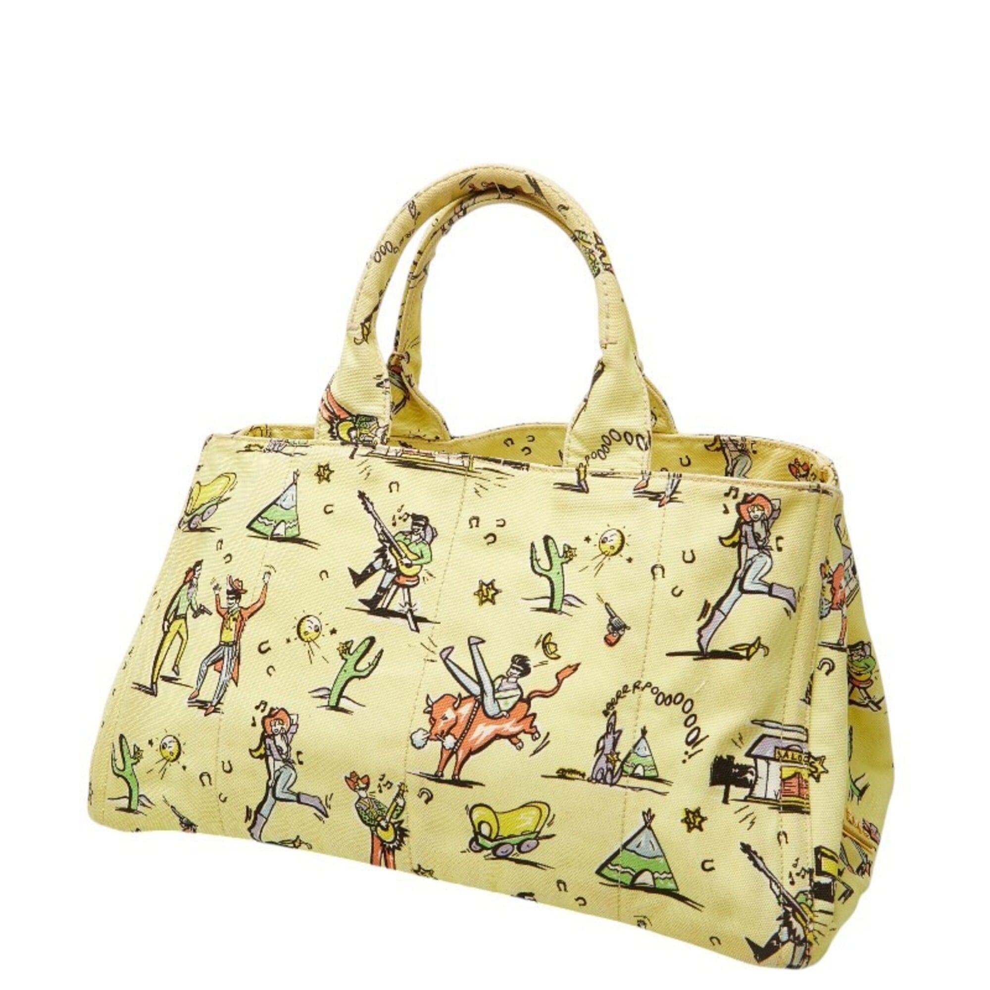 Prada Multi-Color Yellow Canvas Tote Bag (Pre-Owned)