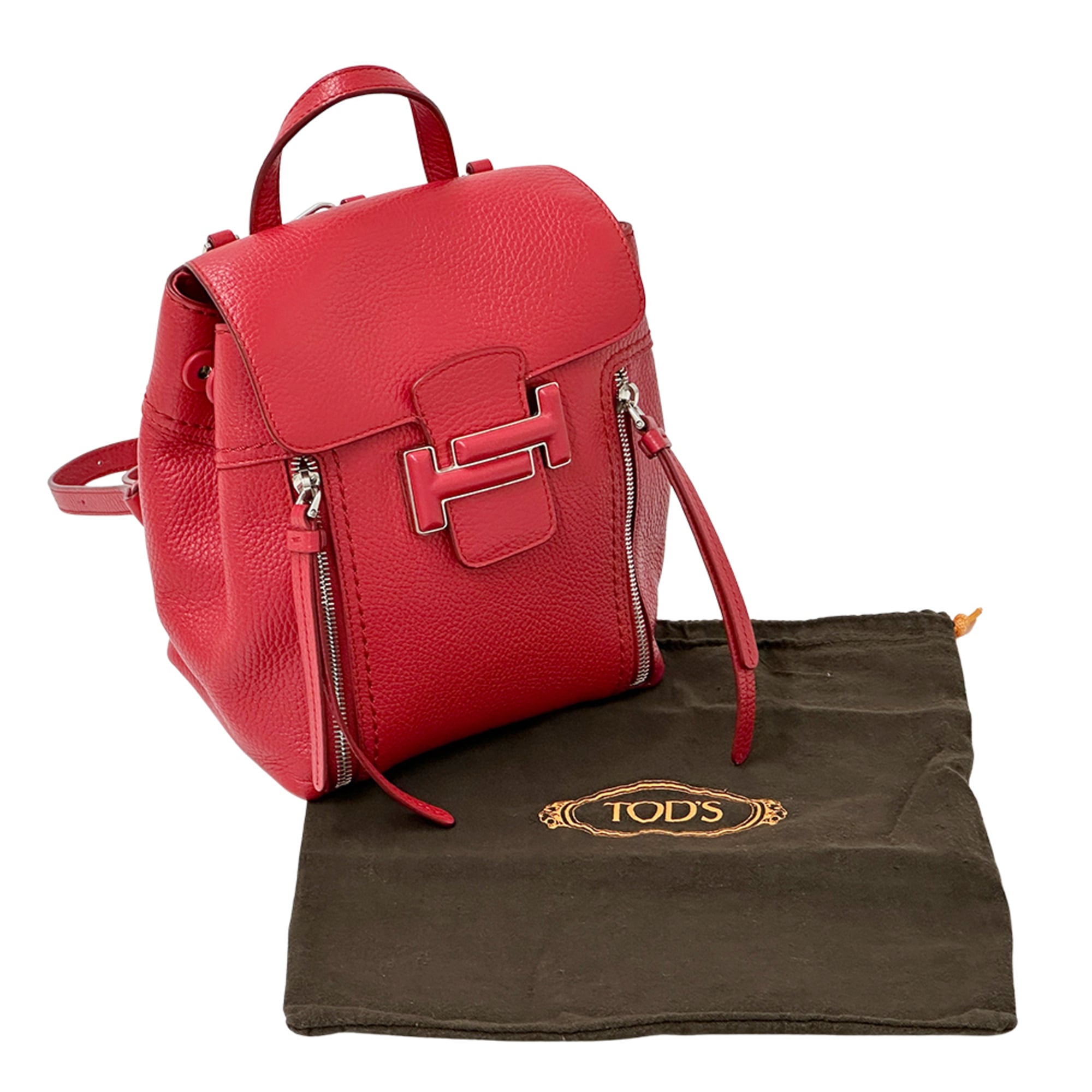 Tod's Red Color Leather Handbag Shoulder Bag (Pre-Owned)