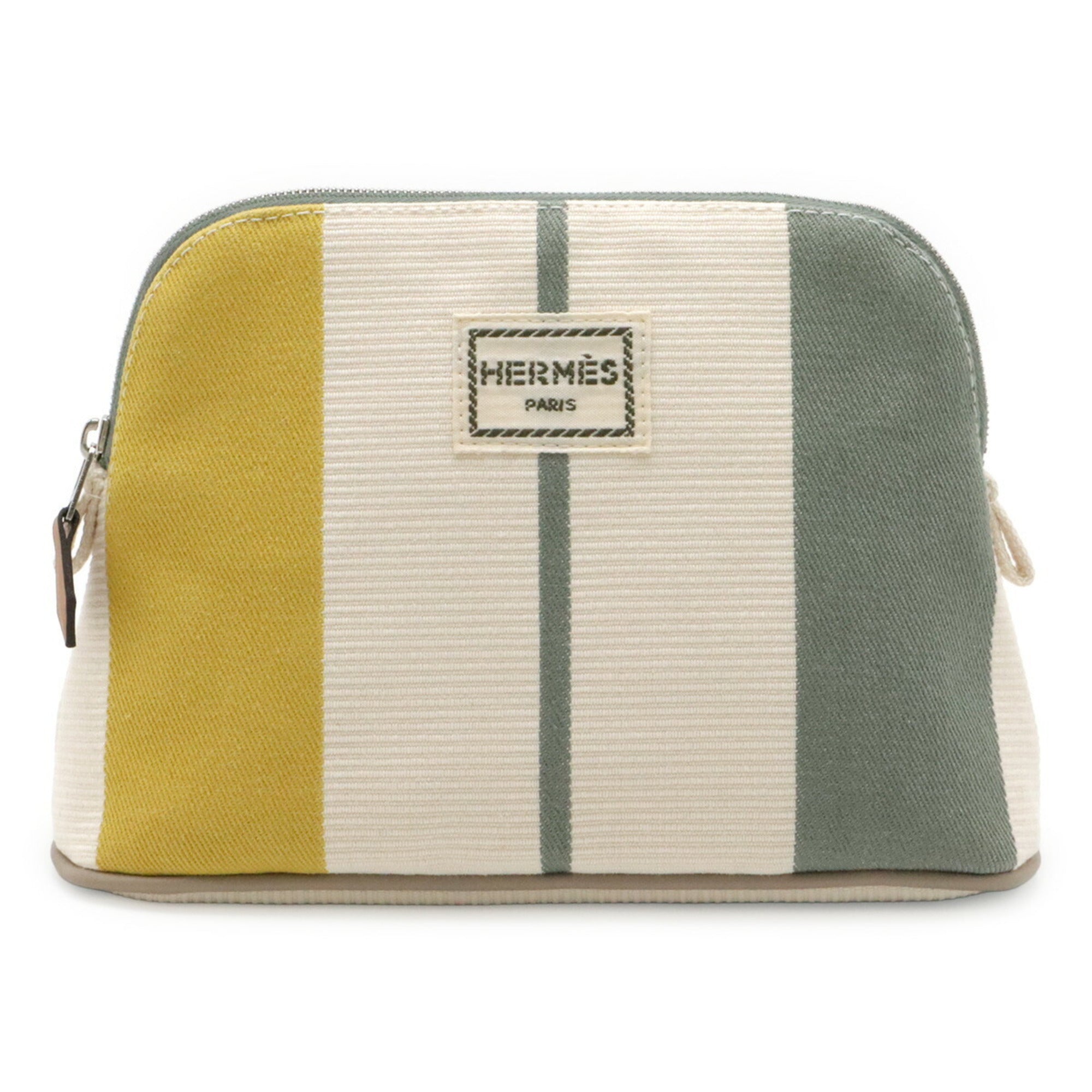 Hermes Green Canvas Leather Pouch (Pre-Owned)