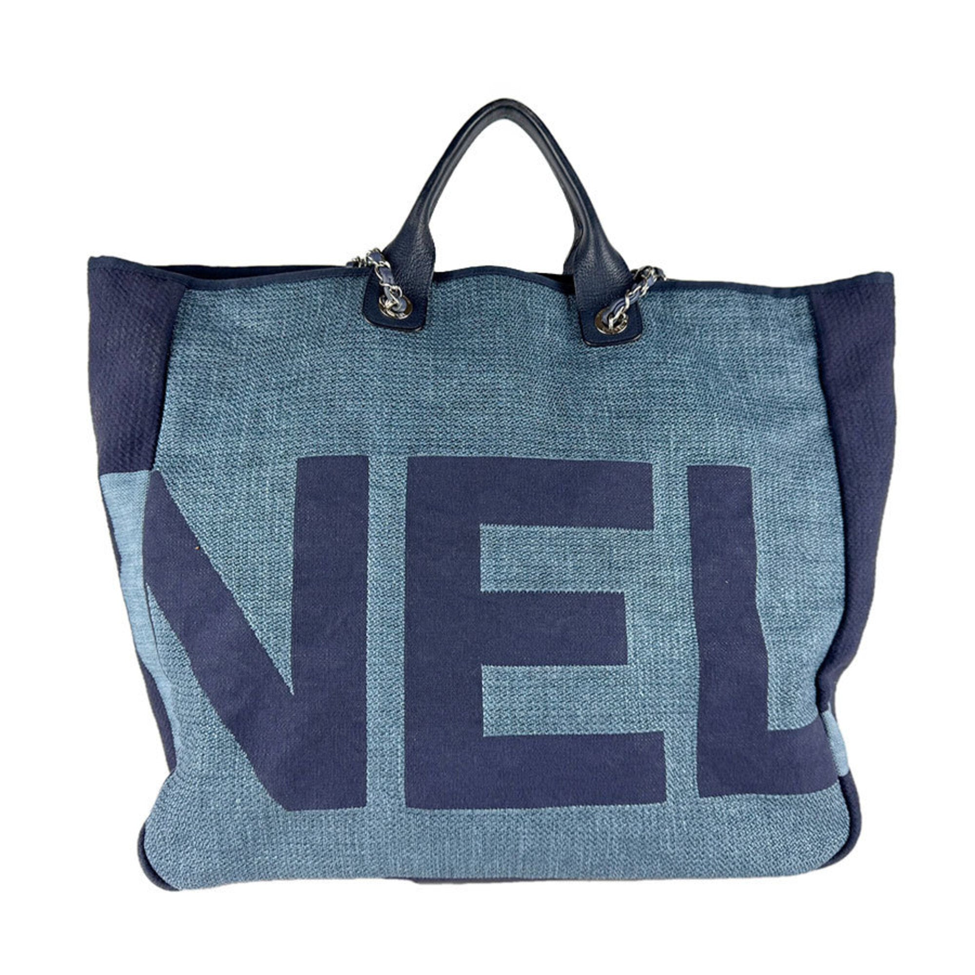 Chanel Blue Raffia Canvas Shoulder Bag Tote Bag (Pre-Owned)