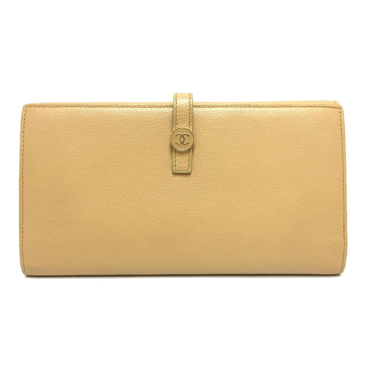 Chanel Beige Leather Long Wallet (Bi-Fold) (Pre-Owned)