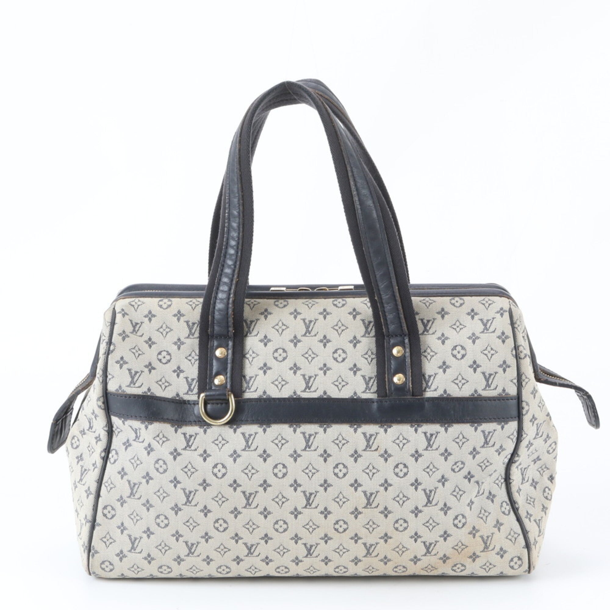 Louis Vuitton Monogram Mini Blue Leather Canvas Handbag Tote Bag (Pre-Owned)