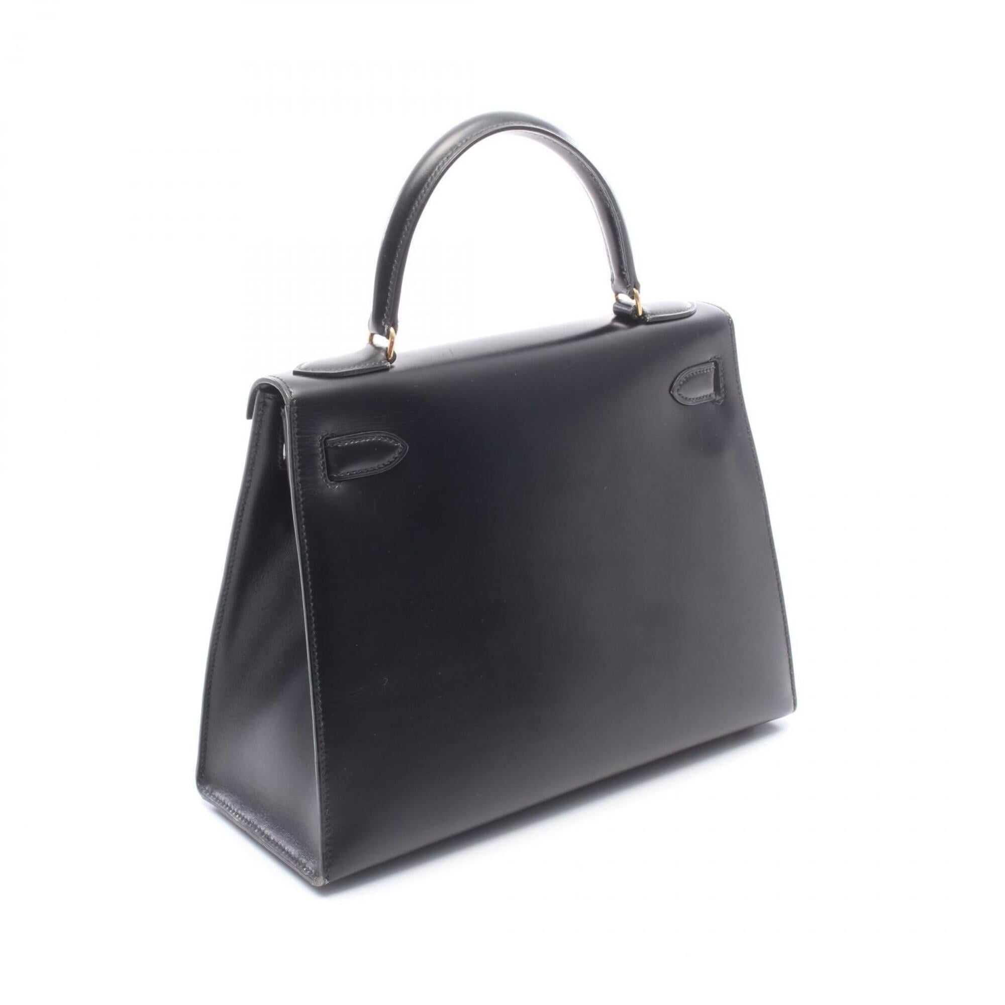 Hermes Black Box Calf Leather Leather Handbag (Pre-Owned)