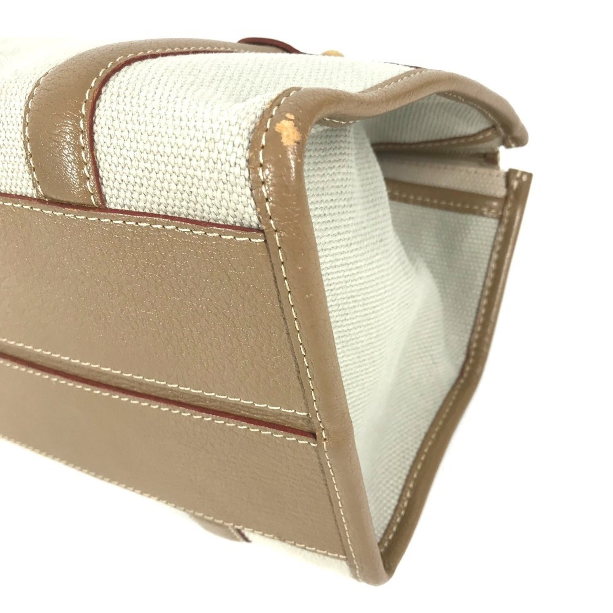 Louis Vuitton Beige Leather Canvas Handbag Tote Bag (Pre-Owned)