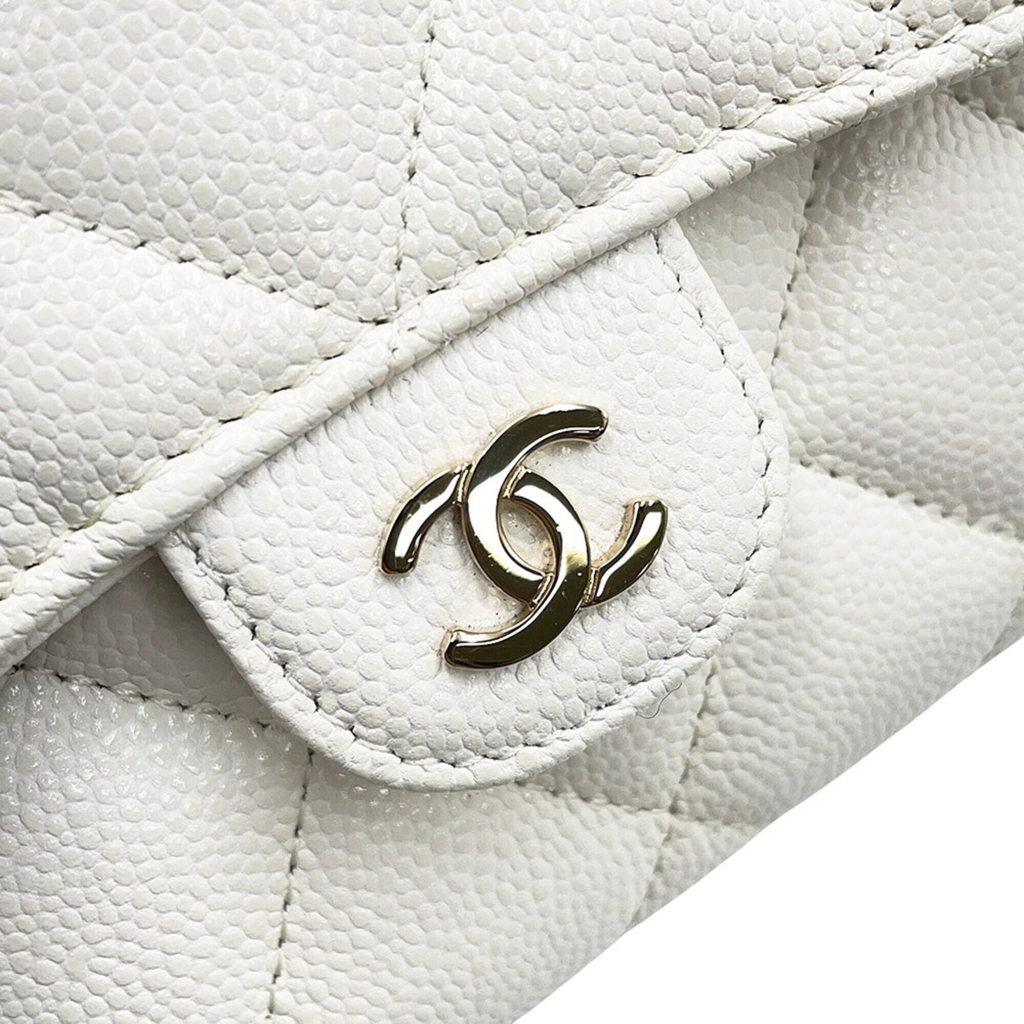 Chanel Champagne Gold White Grained Calfskin Chain/Shoulder Wallet (Pre-Owned)