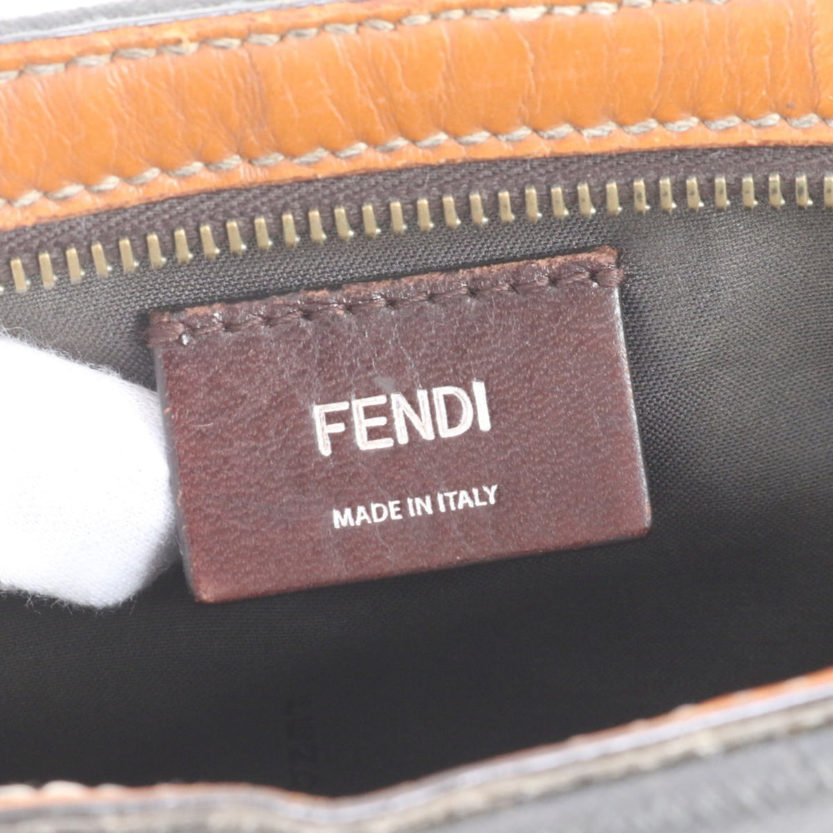 Fendi Black Brown Leather Coated Canvas Messenger Bag Shoulder Bag Tote Bag (Pre-Owned)