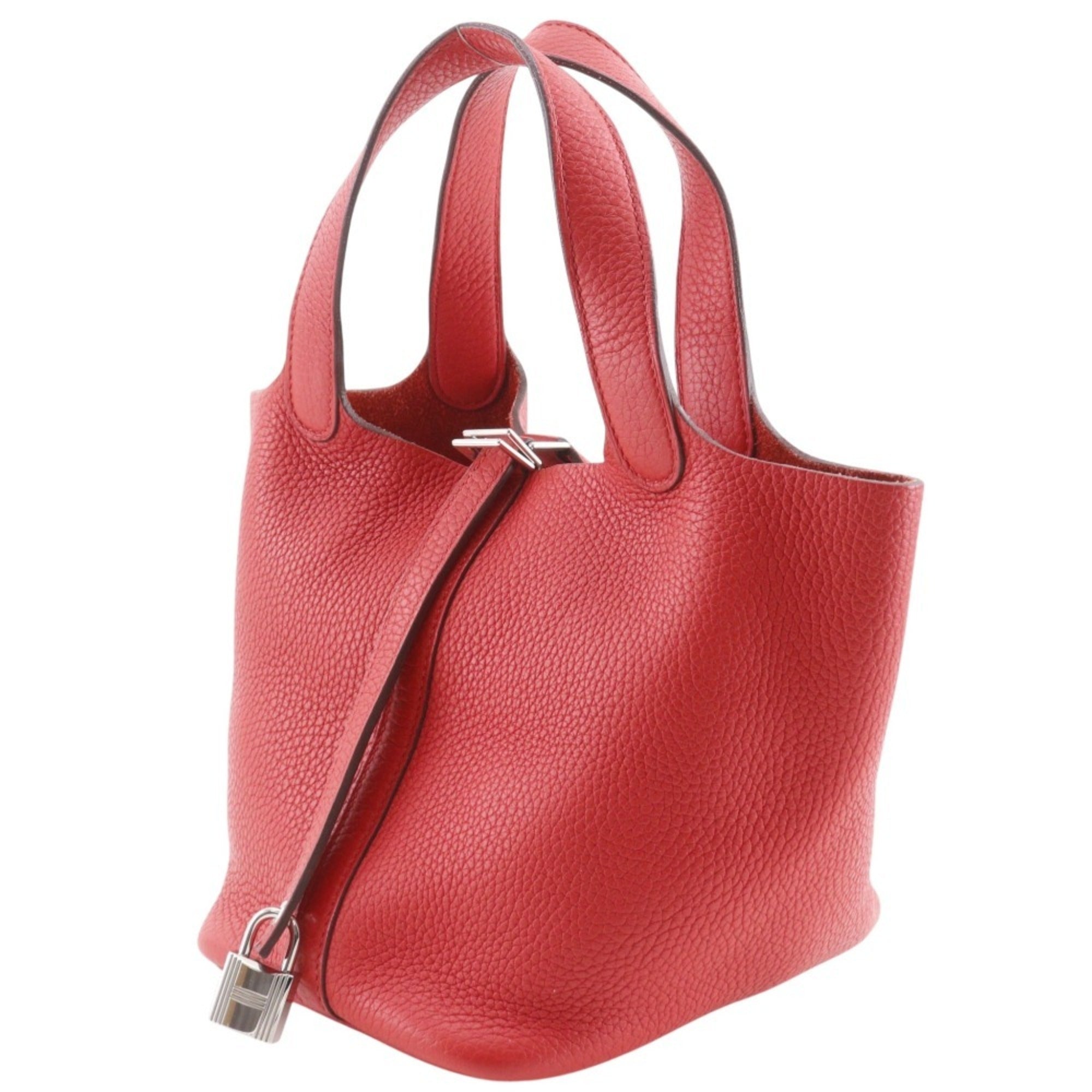 Hermes Picotin Red Color Taurillon Clemence Leather Handbag (Pre-Owned)