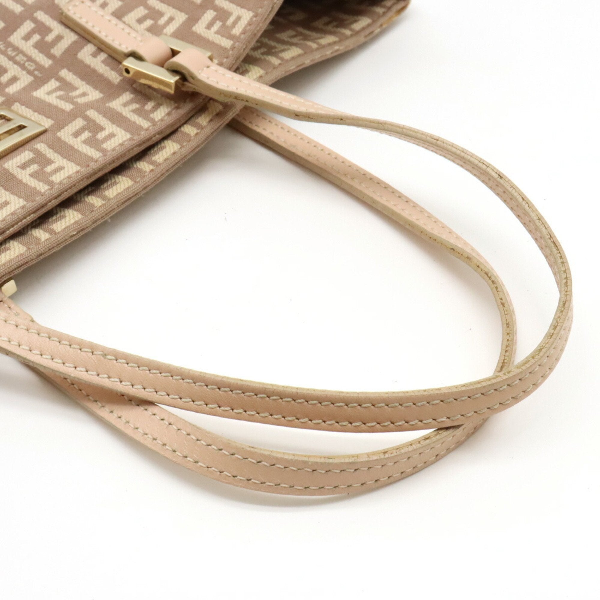 Fendi Zucchino Pink Beige Canvas Leather Handbag Tote Bag (Pre-Owned)