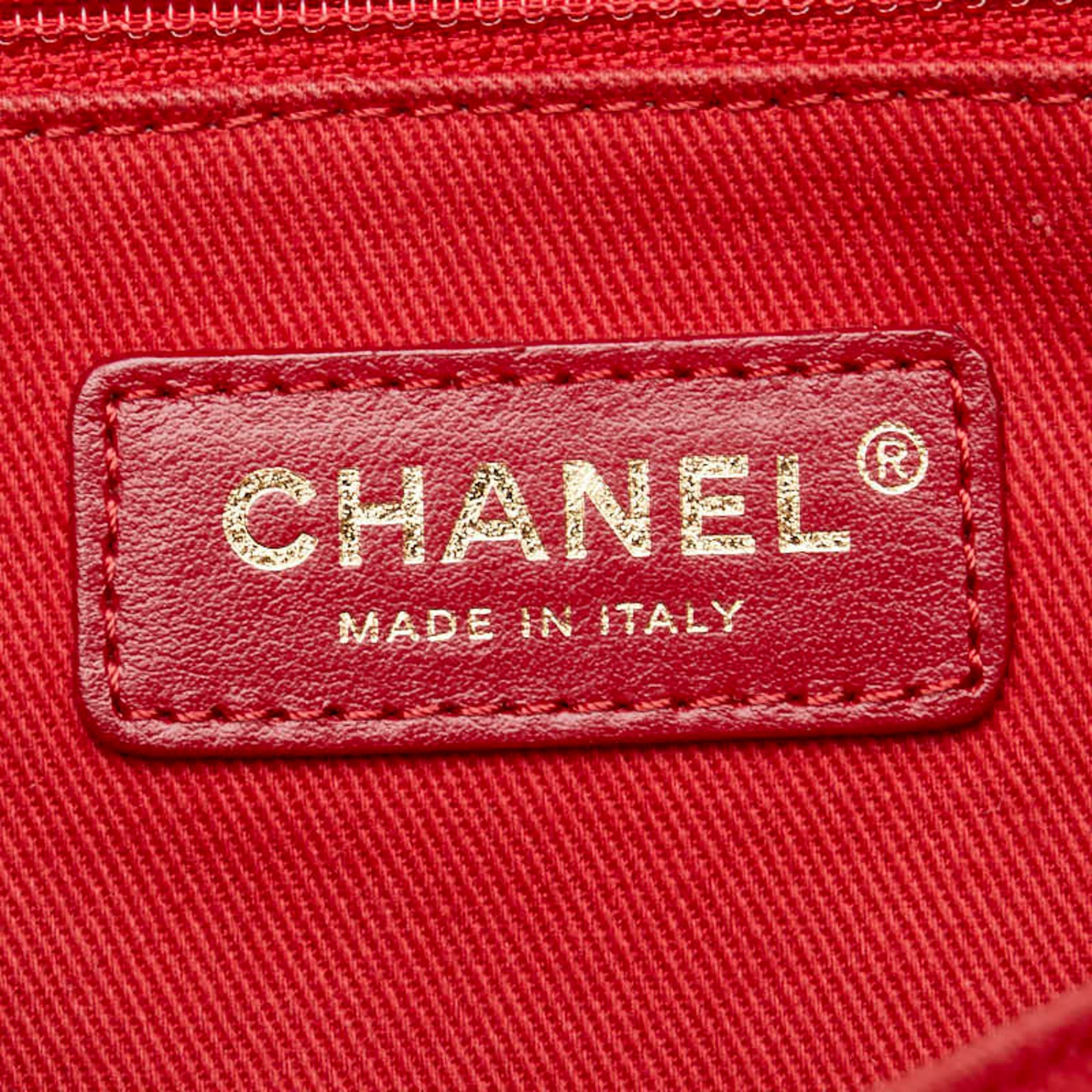 Chanel Red Color Canvas Leather Tote Bag (Pre-Owned)