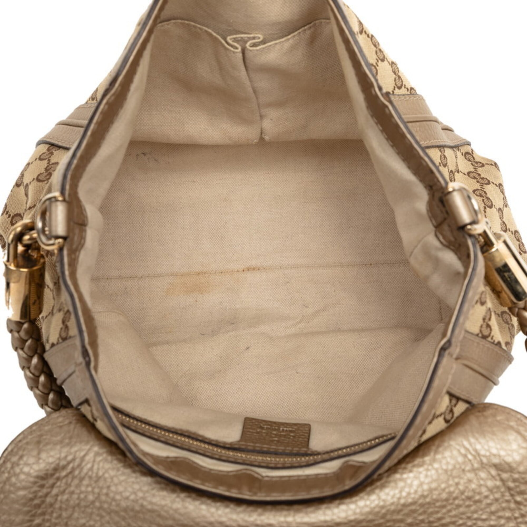 Gucci Beige Gold Canvas Leather Handbag Shoulder Bag (Pre-Owned)