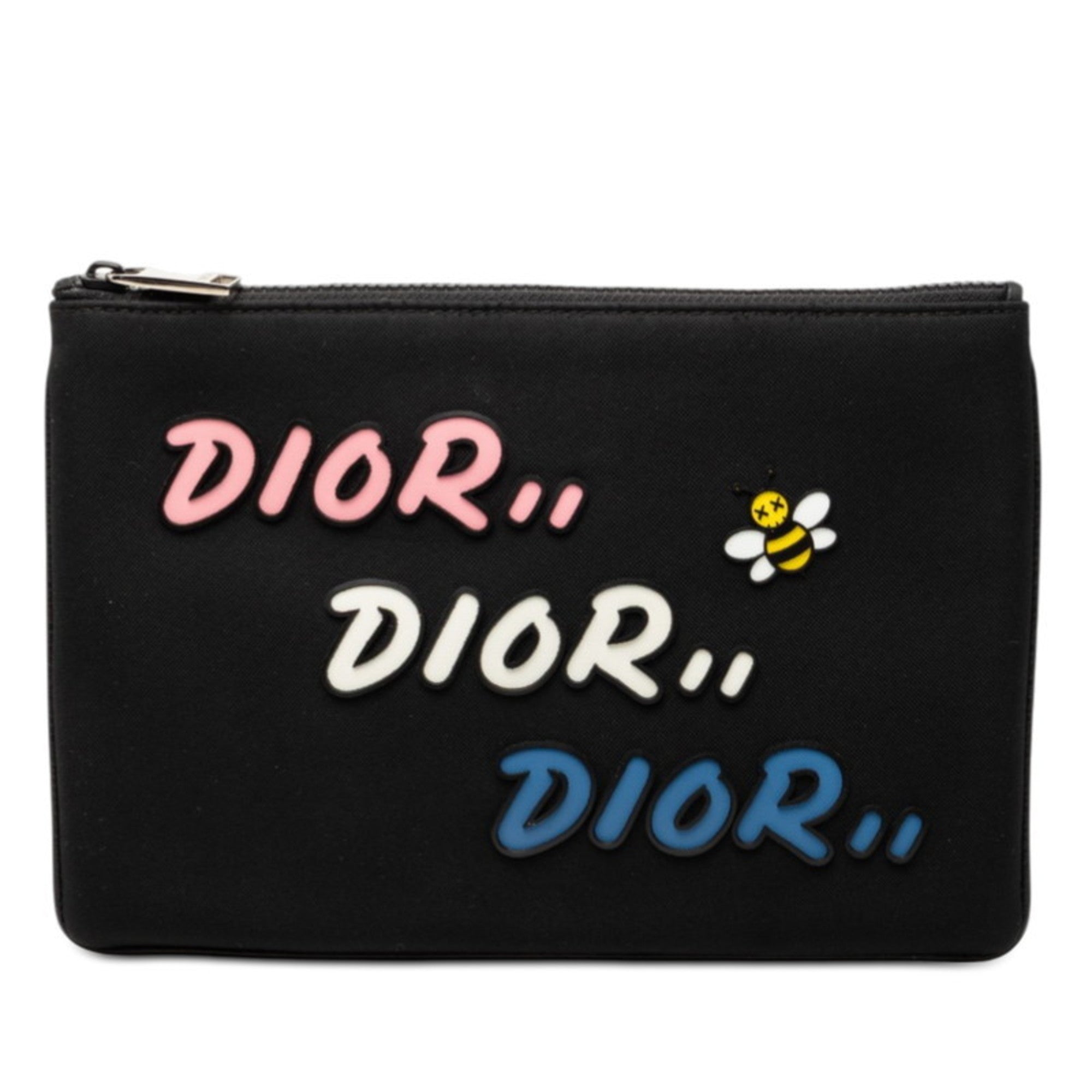 Christian Dior Black Multi-Color Nylon Leather Clutch Bag Handbag Pouch (Pre-Owned)
