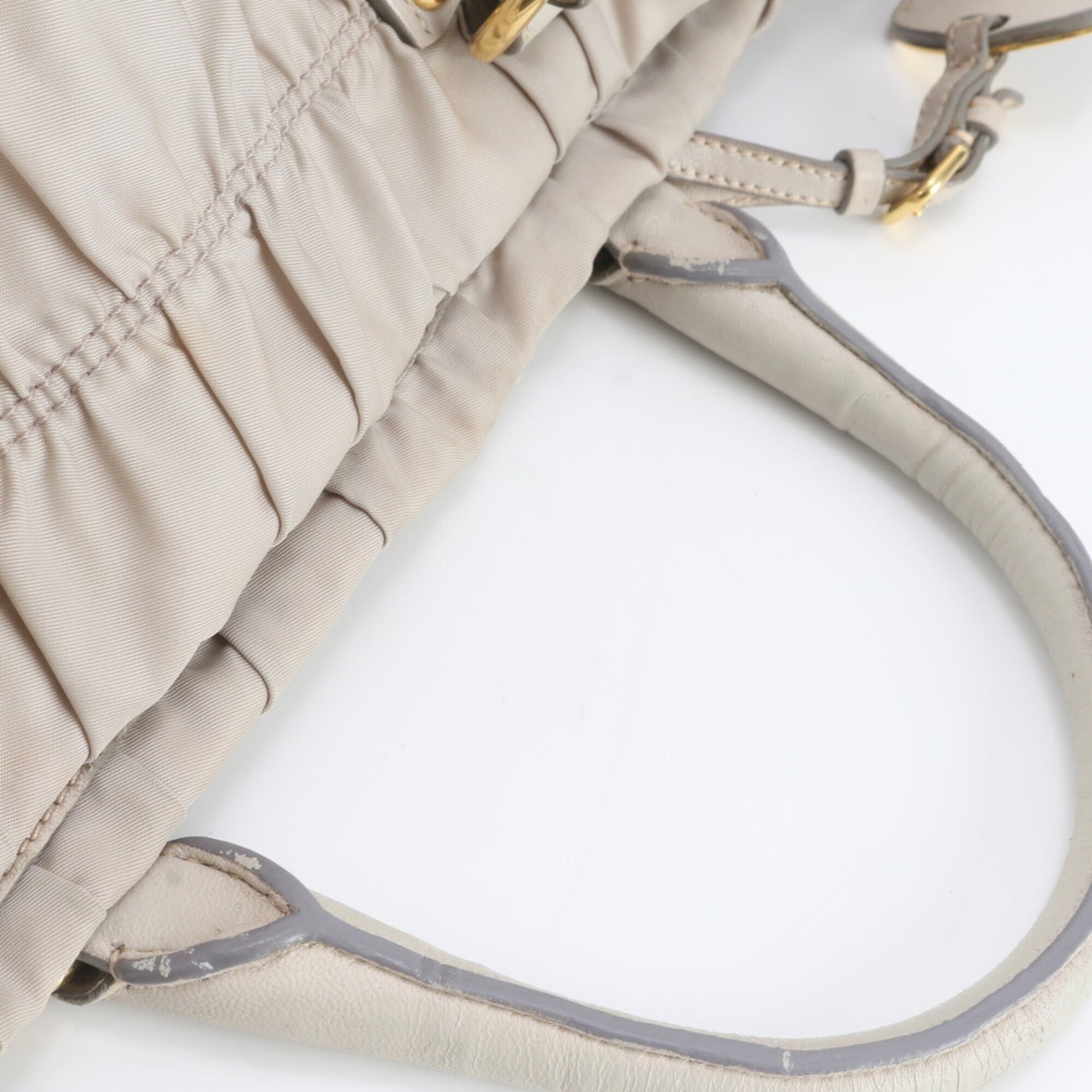Prada Ivory Nylon Leather Shoulder Bag Tote Bag (Pre-Owned)