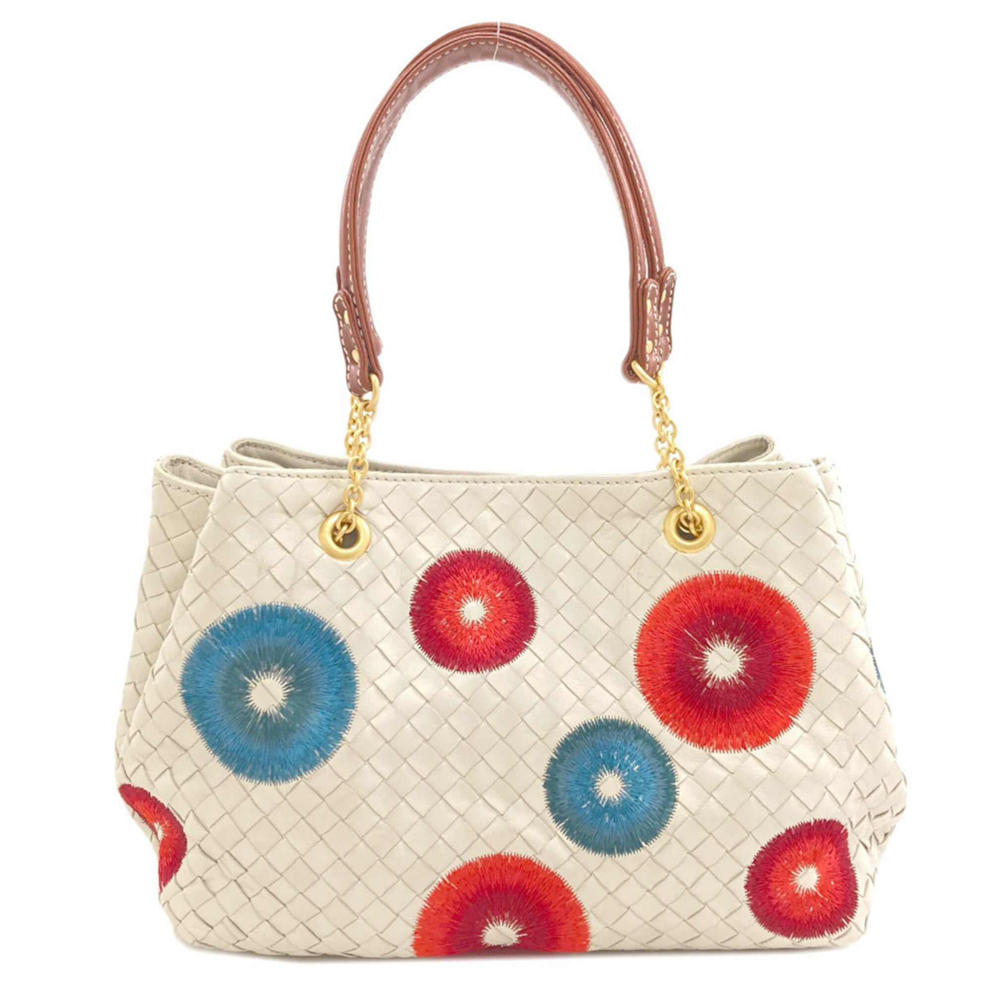 Bottega Veneta Intrecciato Blue Red Color White Leather Tote Bag (Pre-Owned)