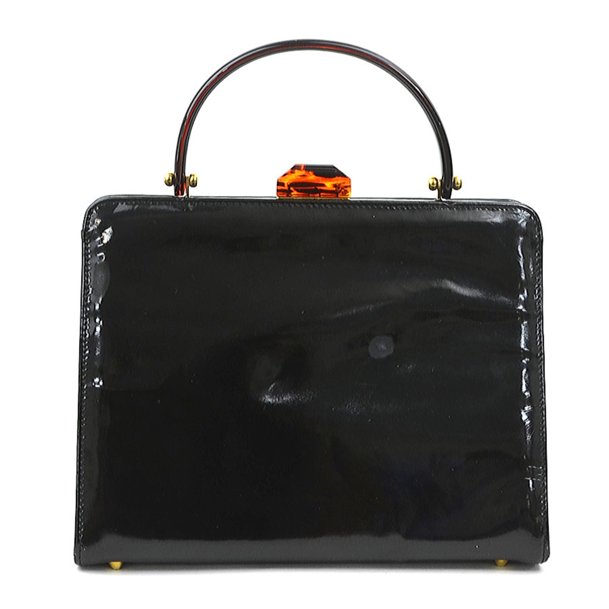 Bottega Veneta Black Brown Patent Leather Plastic Handbag (Pre-Owned)