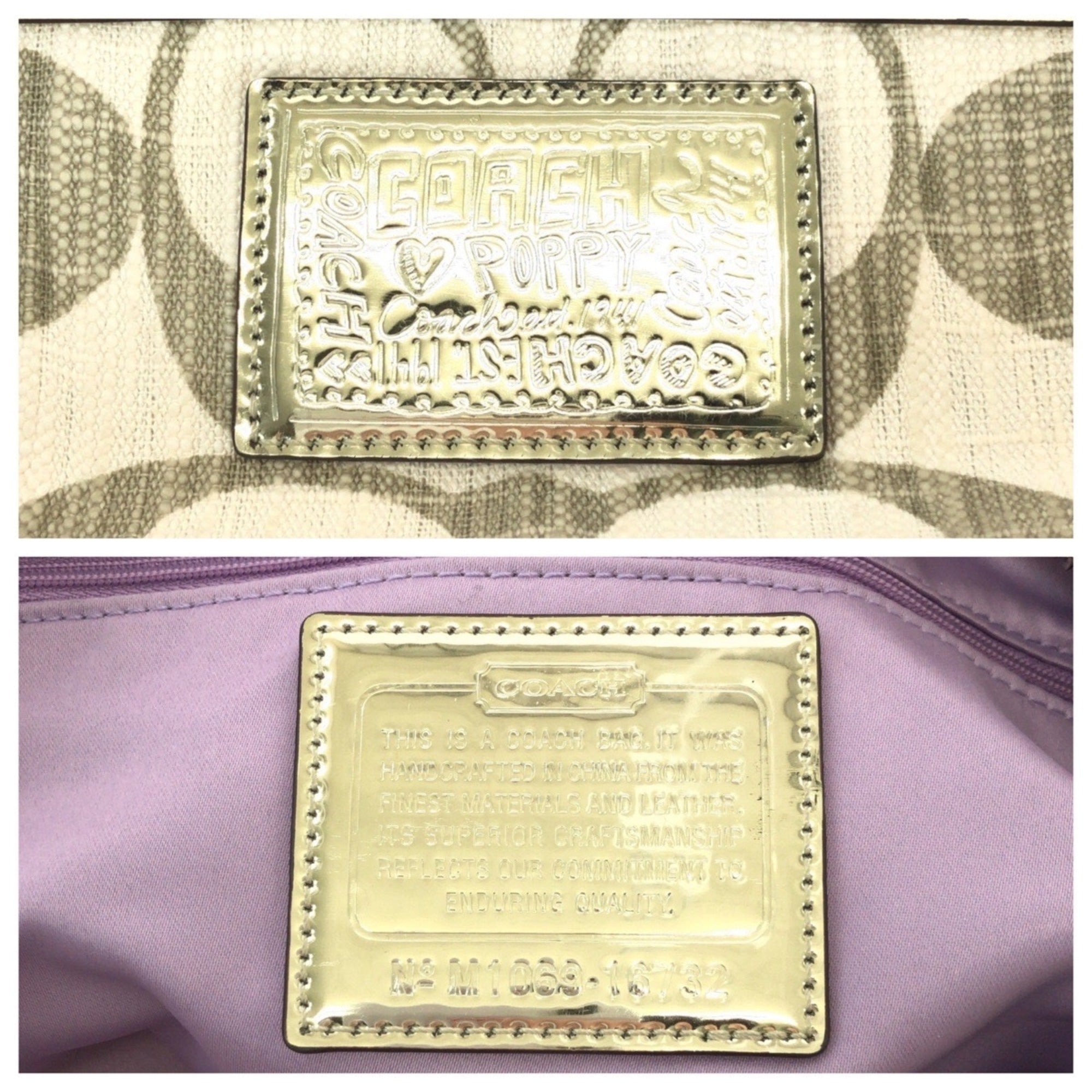 Coach Ivory Signature Line Handbag Tote Bag (Pre-Owned)