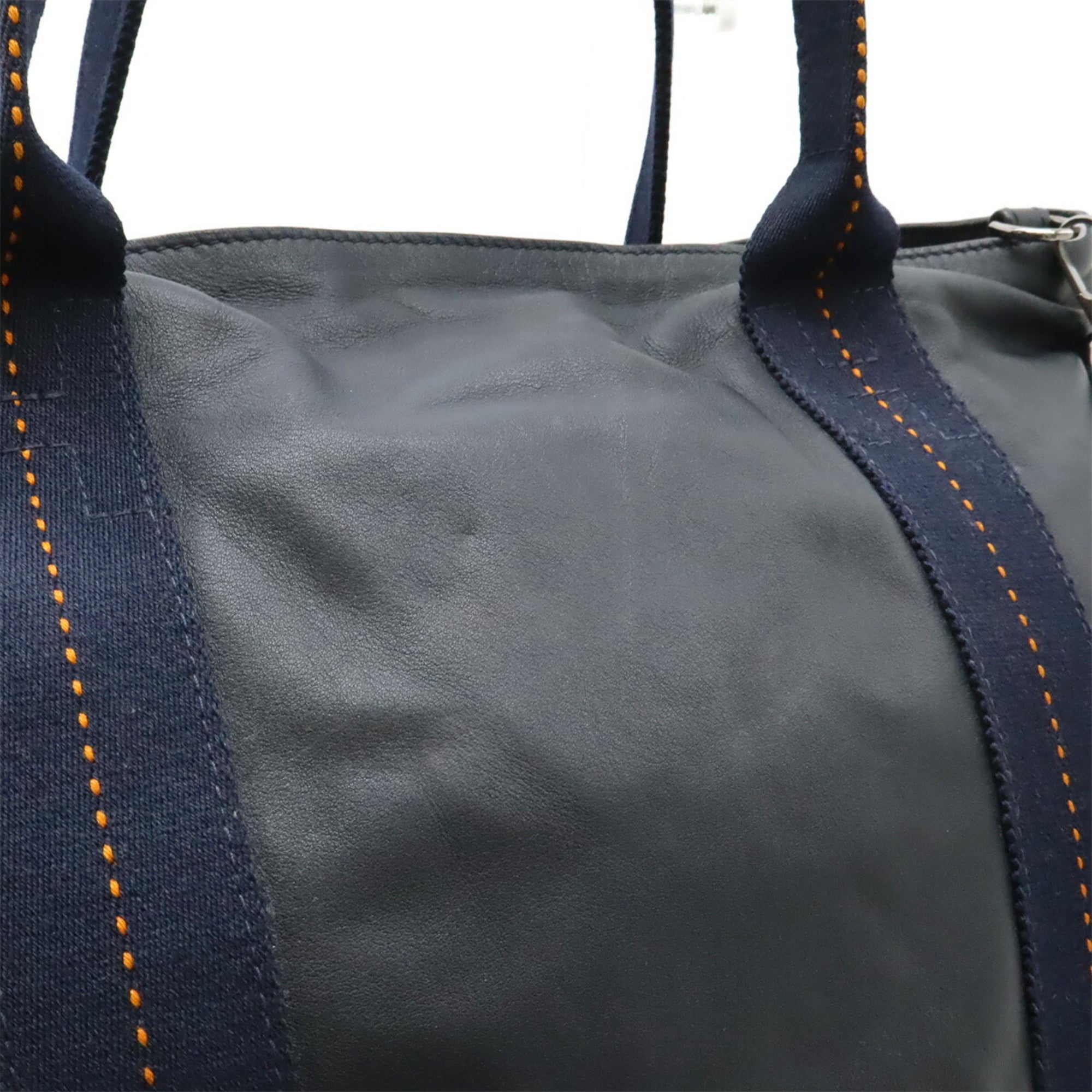 Hermes Caravan Horizontal Navy Orange Veau Derma Shoulder Bag Tote Bag (Pre-Owned)