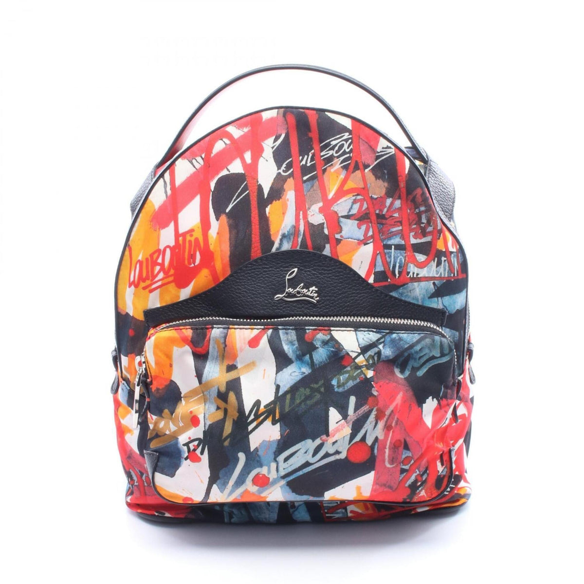 Christian Louboutin Black Multi-Color Red Color Nylon Leather Rubber Backpack Handbag (Pre-Owned)
