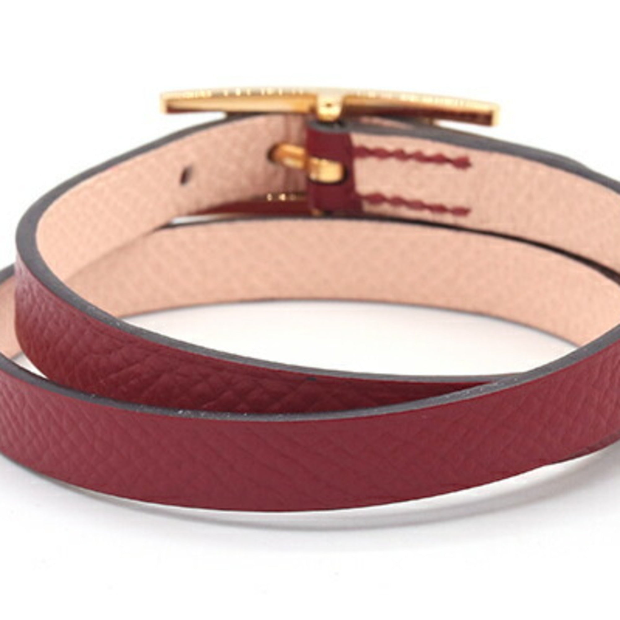 Hermes Rose Eglantine Rouge Grenat Epsom Leather Charm Bracelet (Pre-Owned)