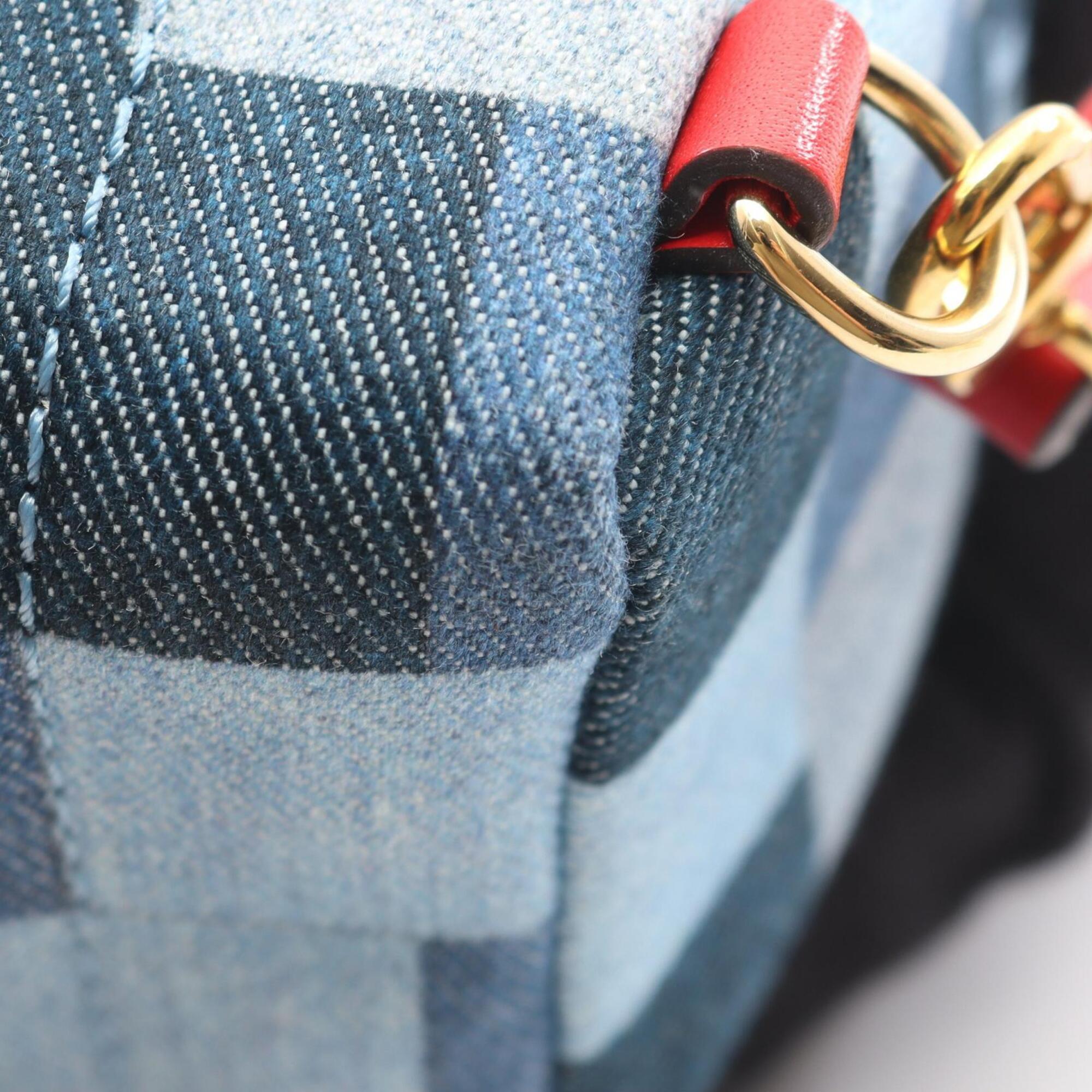 Louis Vuitton Blue Red Color Canvas Monogram Denim Leather Backpack Handbag (Pre-Owned)