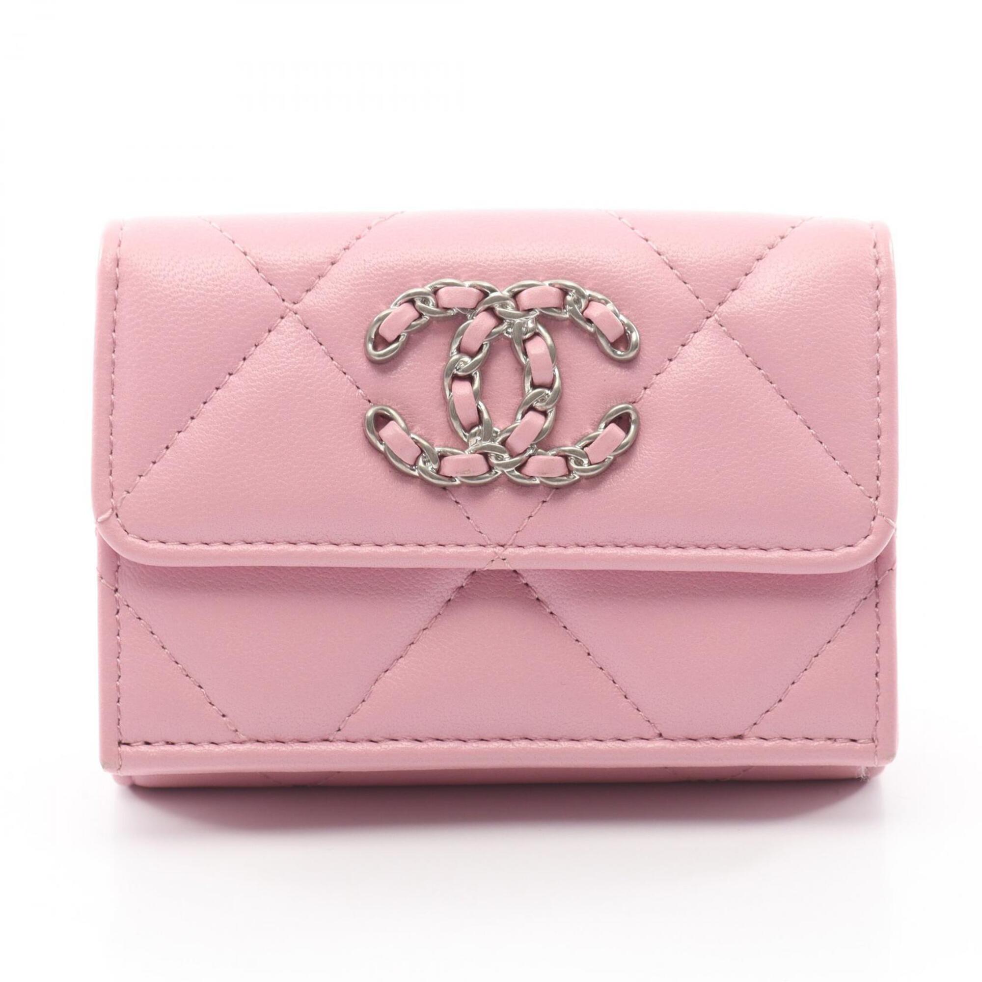 Chanel Pink Leather Long Wallet (Tri-Fold) (Pre-Owned)