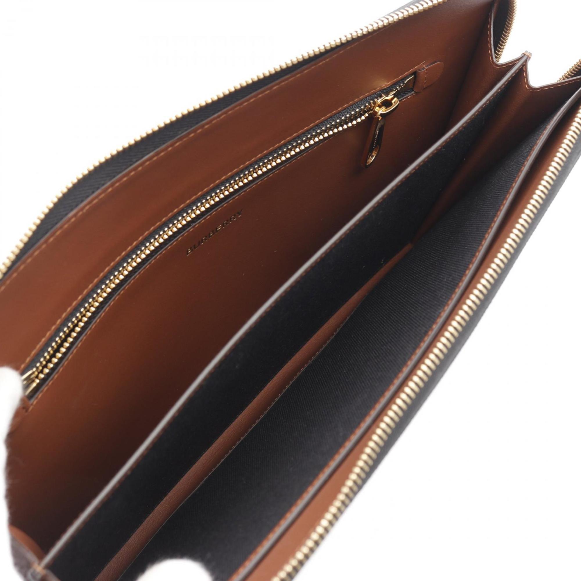 Burberry Beige Brown Pvc Coated Canvas Leather Clutch Bag (Pre-Owned)