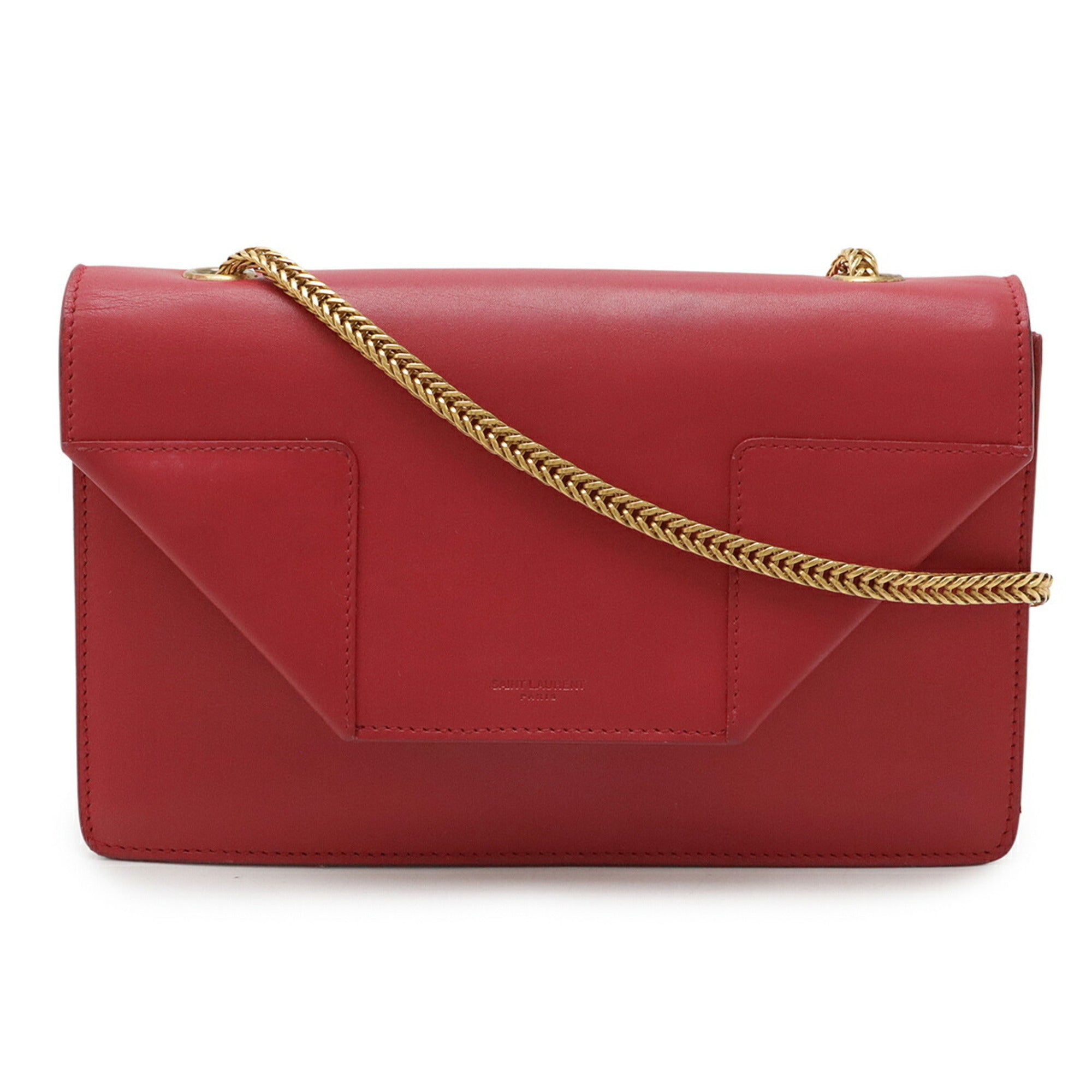 Yves Saint Laurent Red Color Leather Pochette Shoulder Bag (Pre-Owned)
