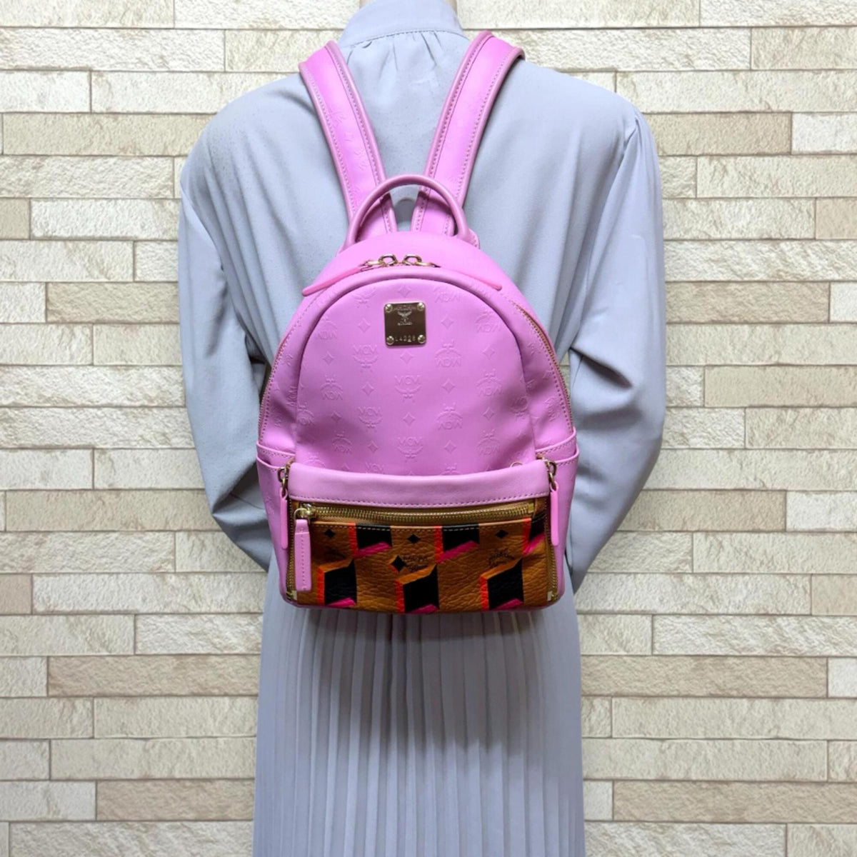 Mcm Visetos Brown Pink Coated Canvas Pvc Backpack Pouch (Pre-Owned)