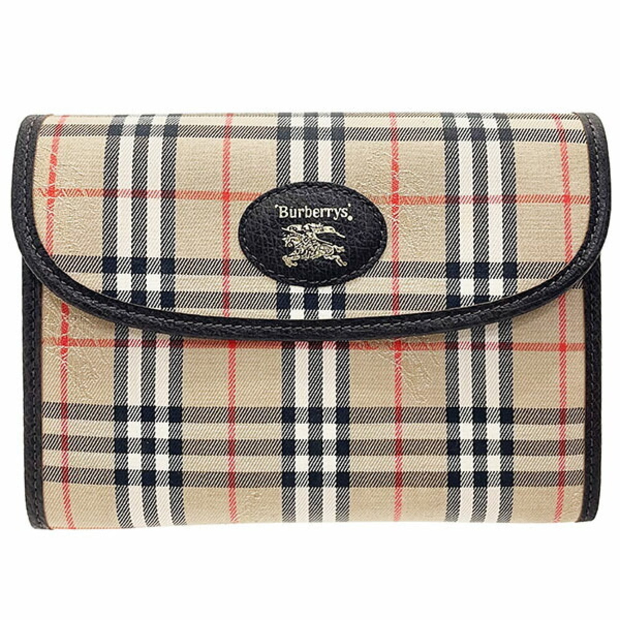Burberry Beige Dark Brown Canvas Leather Pouch (Pre-Owned)