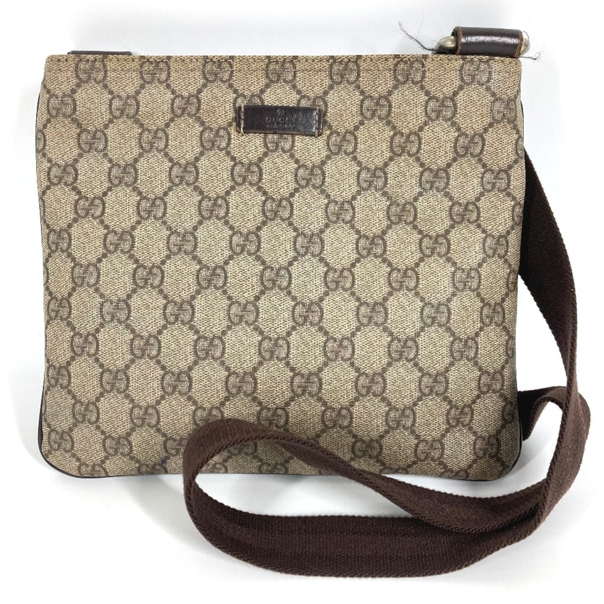 Gucci Beige Dark Brown Gg Leather Pvc Pochette Shoulder Bag (Pre-Owned)