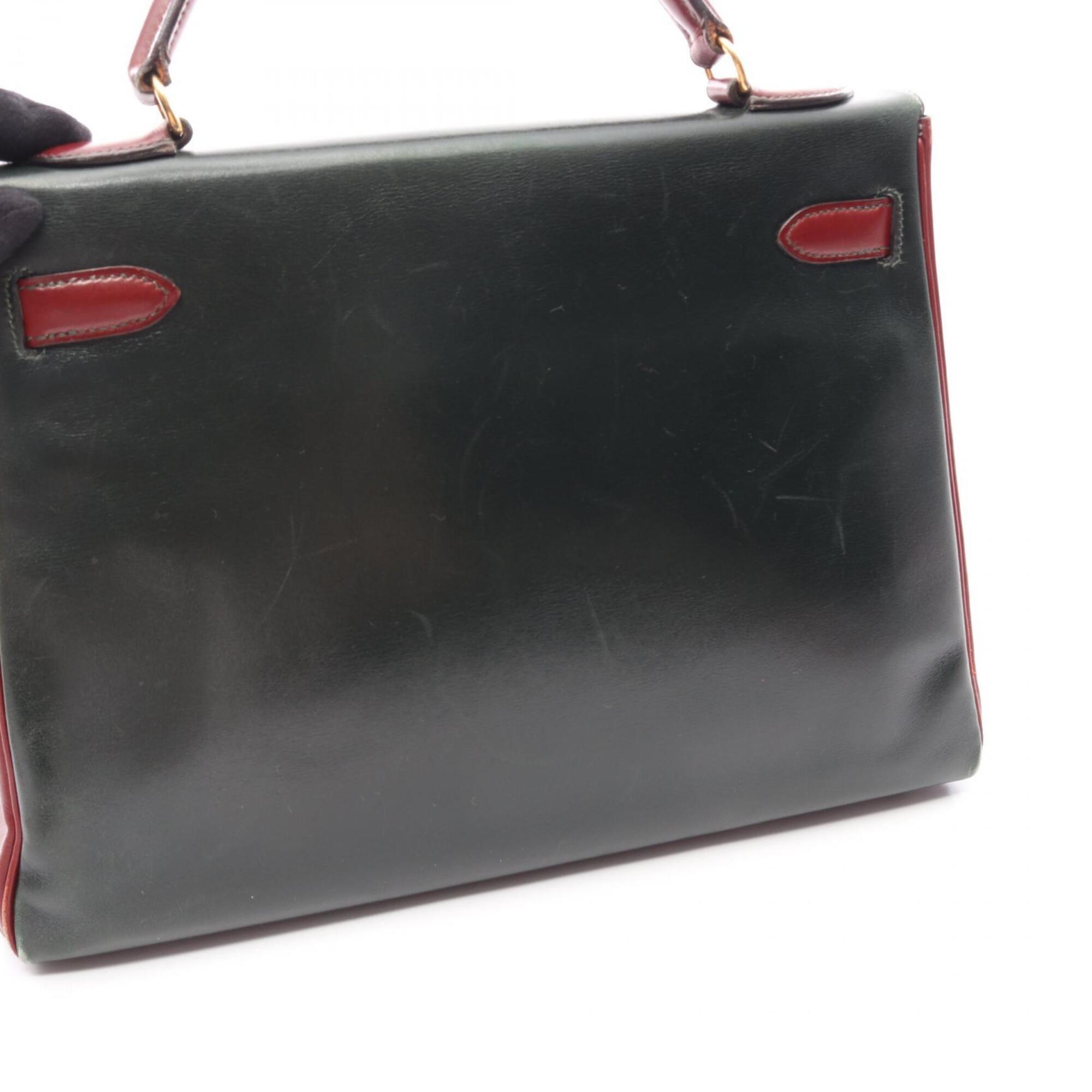 Hermes Bordeaux Brown Green Natural Rouge H Box Calf Leather Handbag (Pre-Owned)