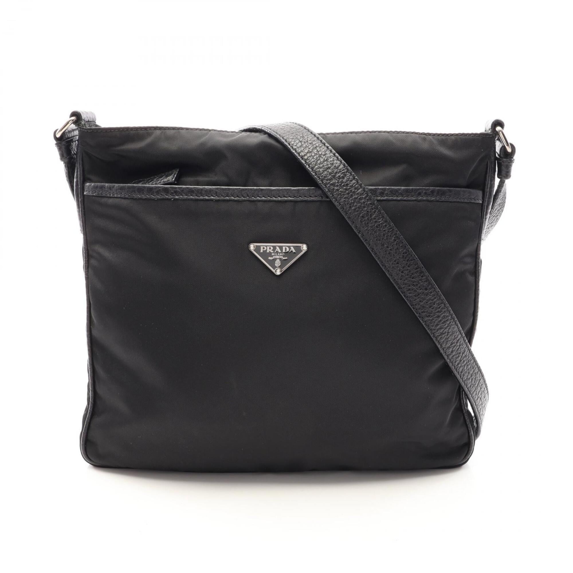 Prada Black Nylon Leather Handbag Shoulder Bag (Pre-Owned)