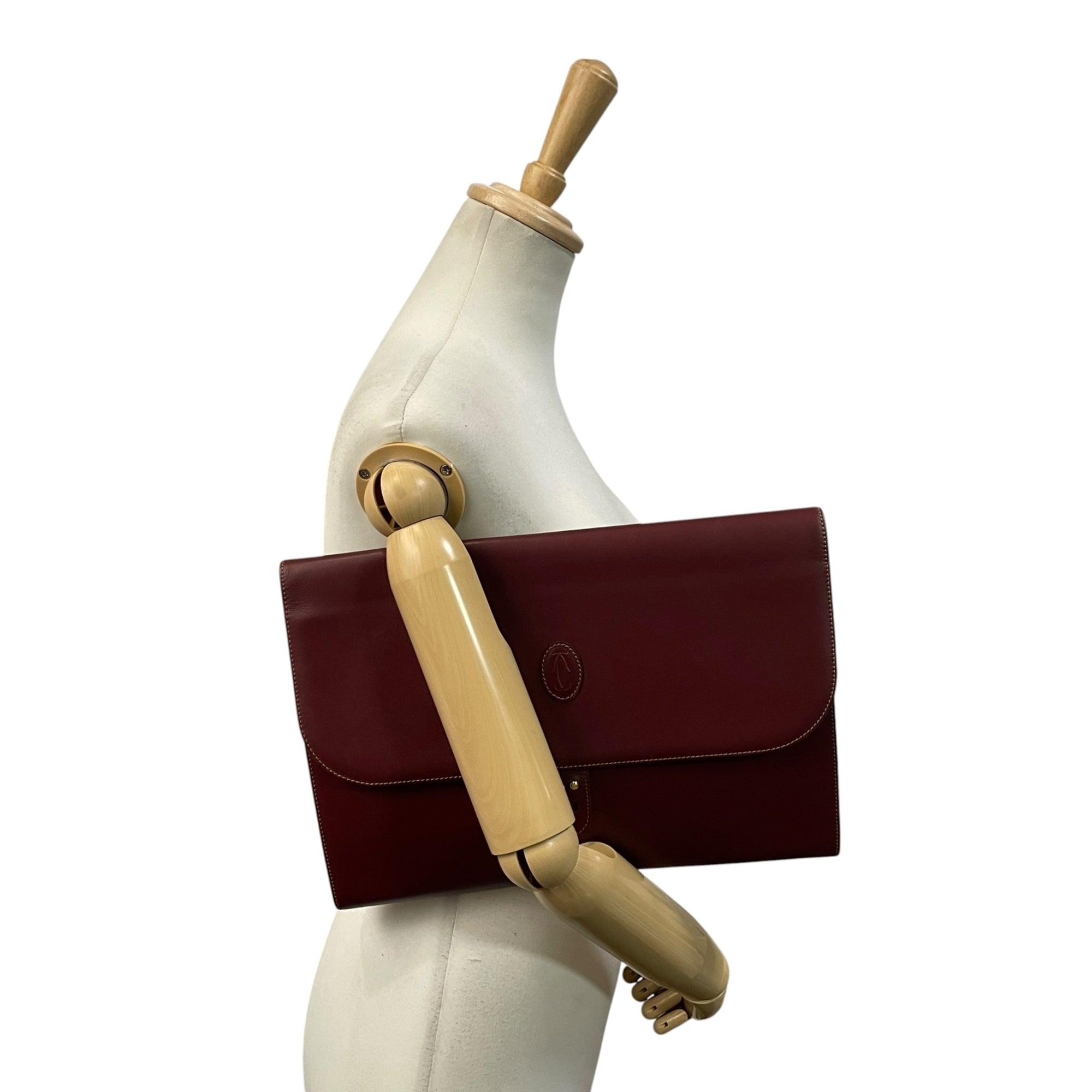 Cartier Bordeaux Leather Clutch Bag Handbag (Pre-Owned)