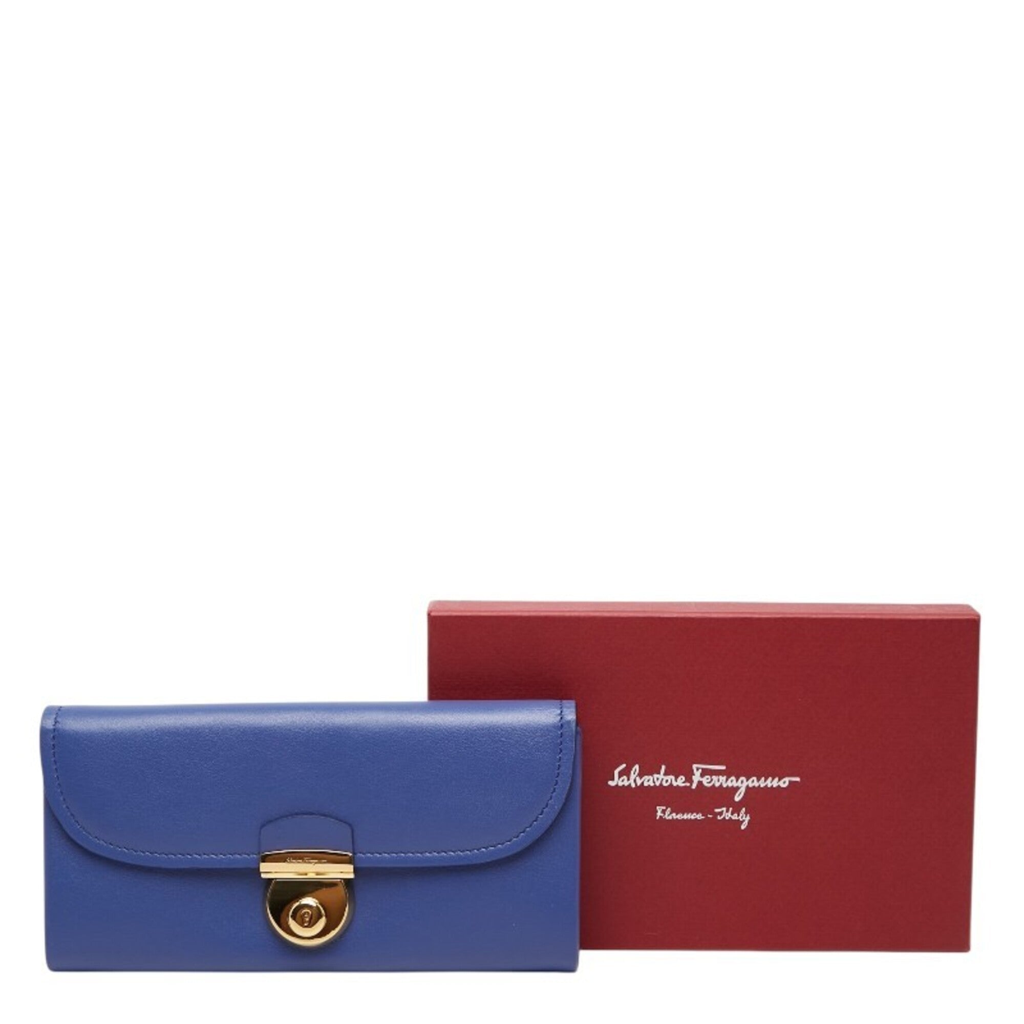 Salvatore Ferragamo Light Blue Leather Long Wallet (Bi-Fold) (Pre-Owned)