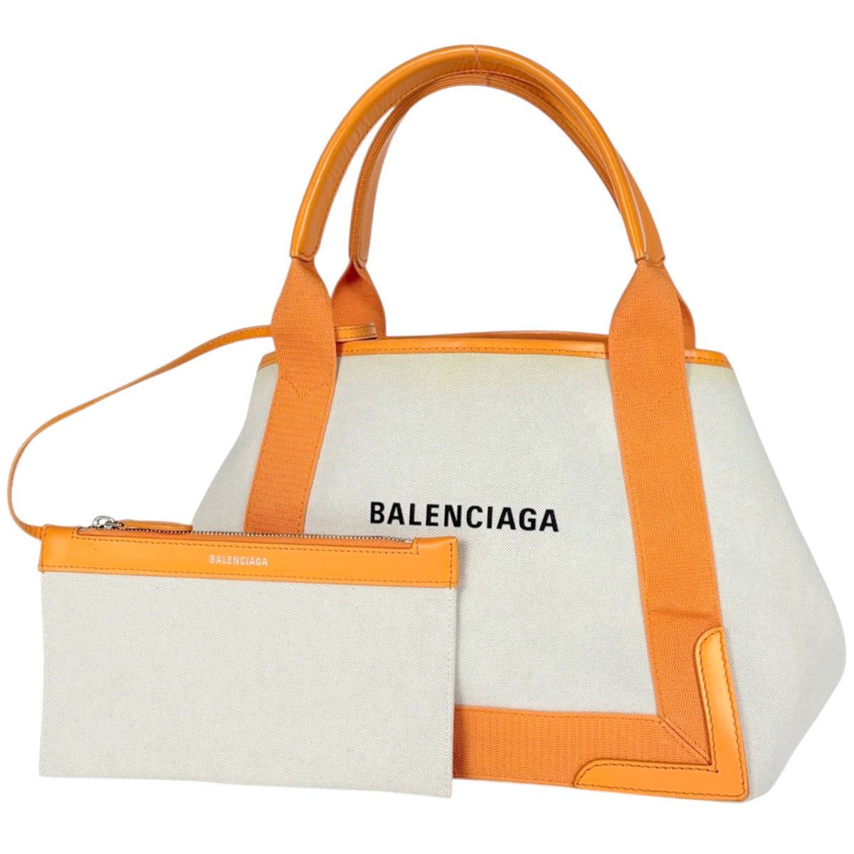 Balenciaga Ivory Orange Canvas Leather Handbag (Pre-Owned)