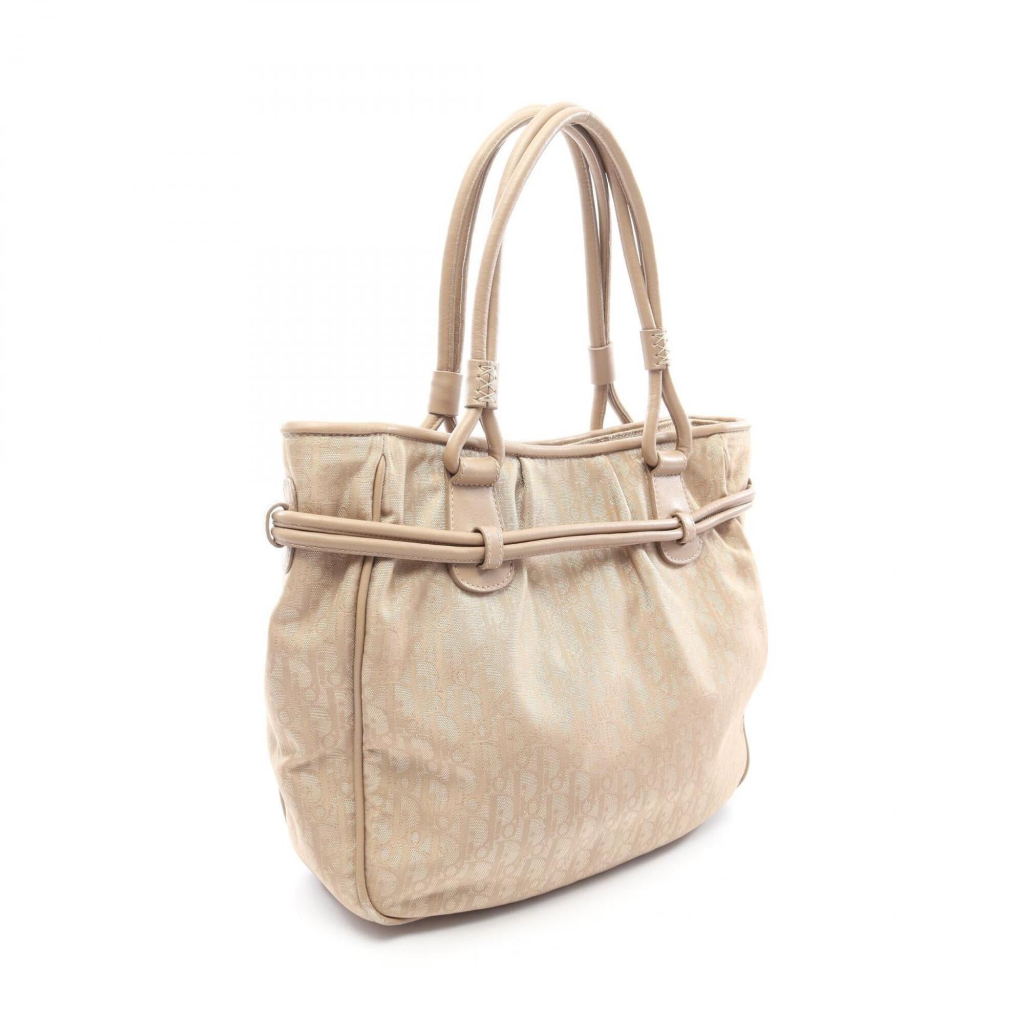 Christian Dior Beige Leather Nylon Canvas Handbag (Pre-Owned)