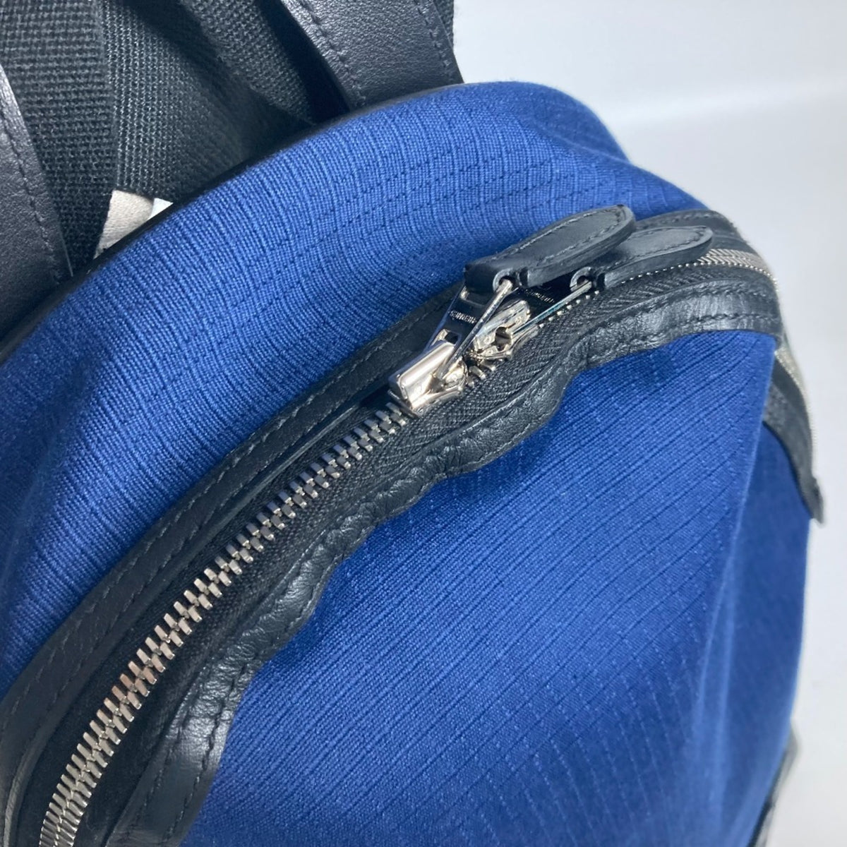 Hermes Black Blue Canvas Leather Backpack (Pre-Owned)