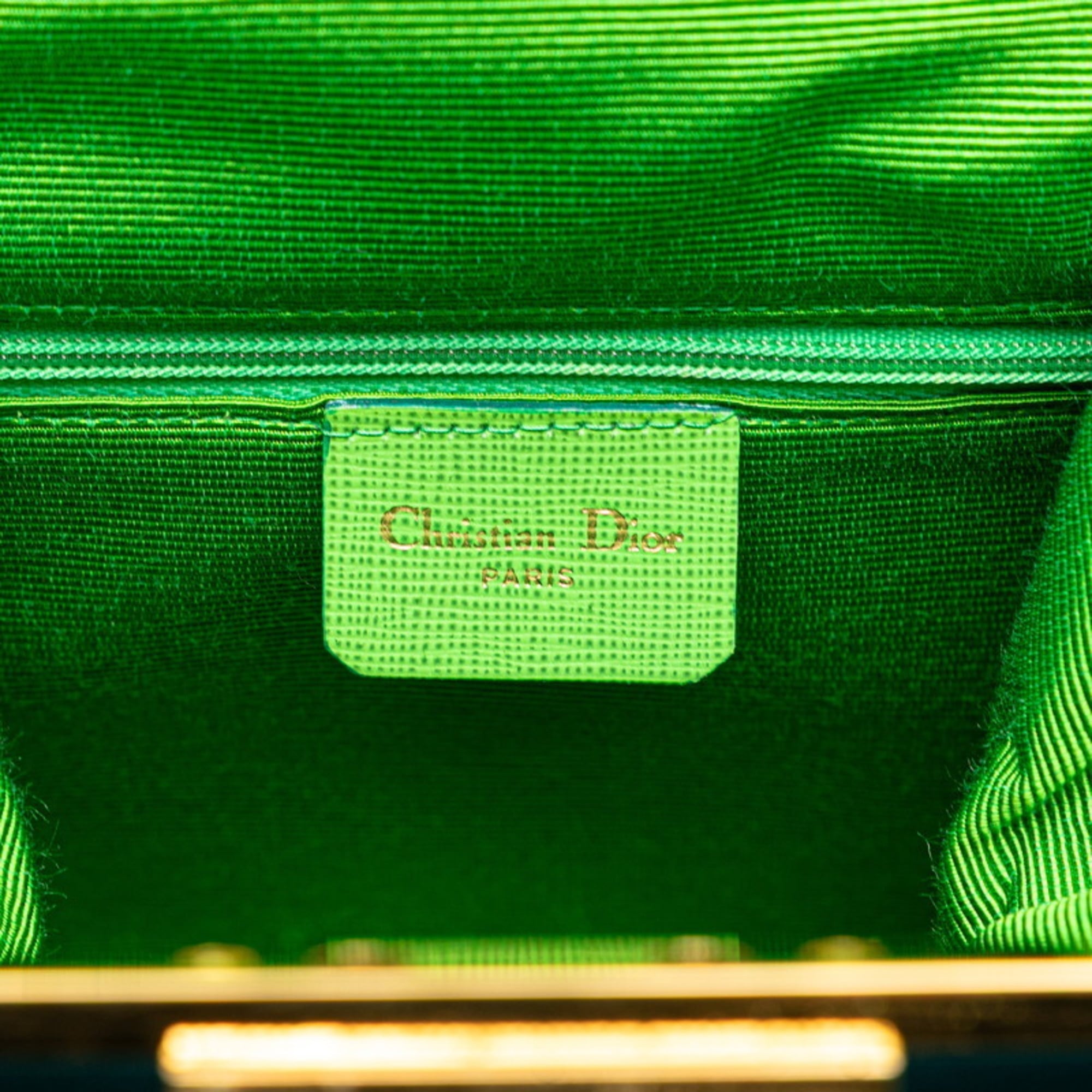 Christian Dior Green Blue Green Canvas Satin Handbag Shoulder Bag (Pre-Owned)