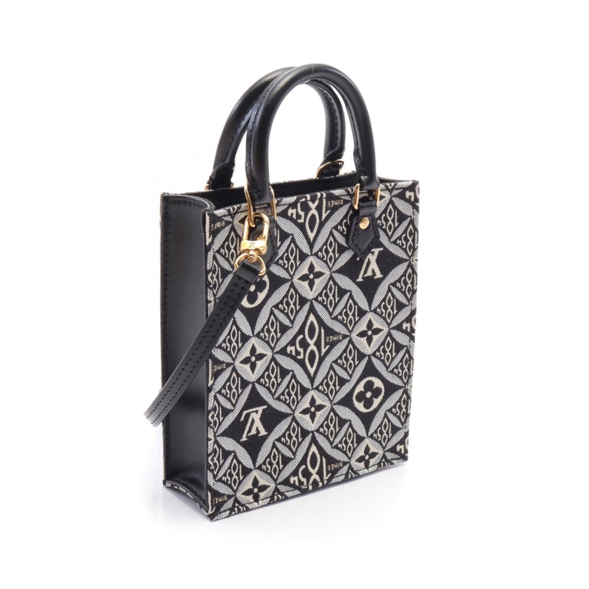 Louis Vuitton Black Gray Monogram White Canvas Leather Handbag (Pre-Owned)